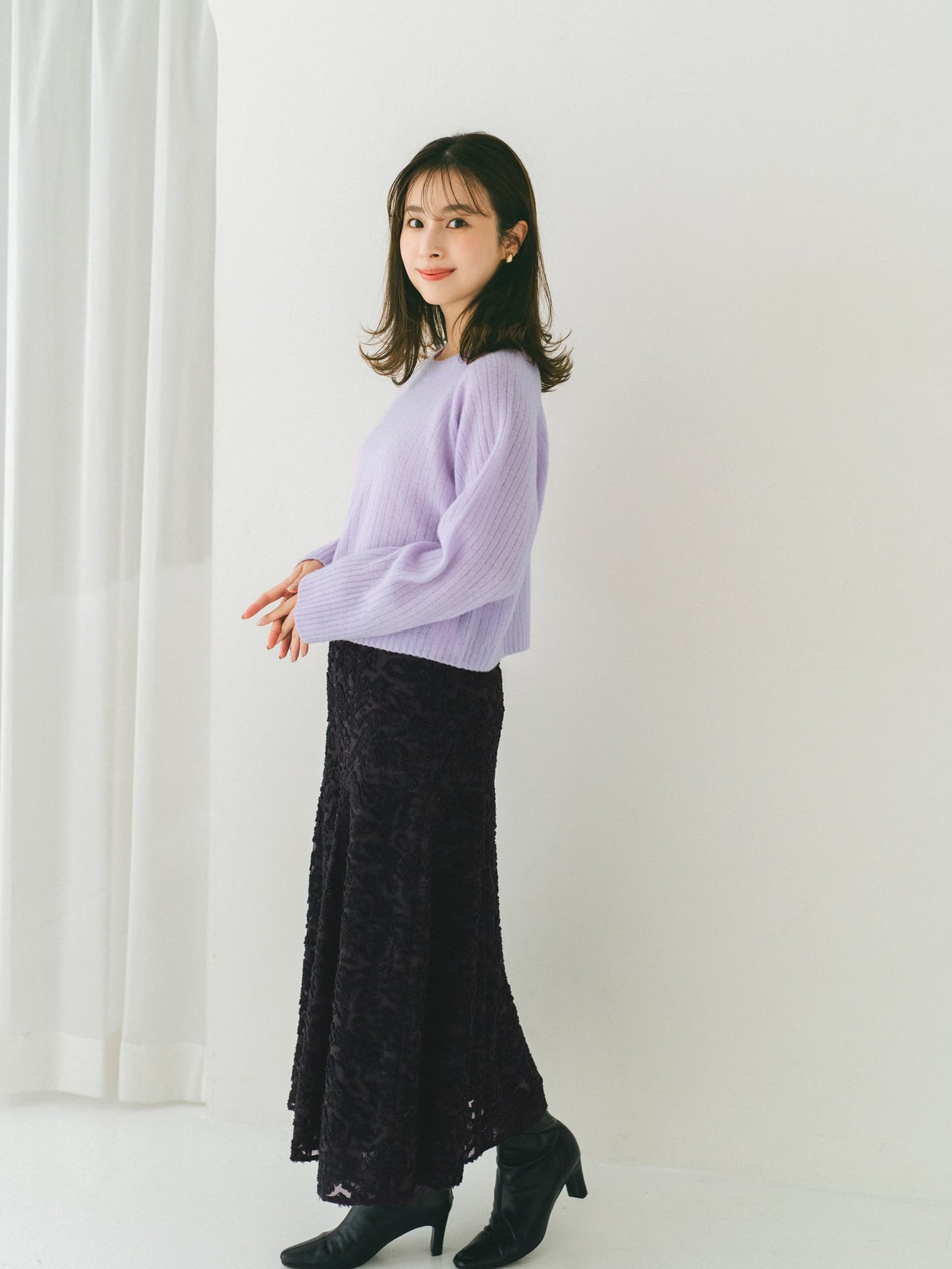 ウールボトルネックワイドリブニット　[通常]