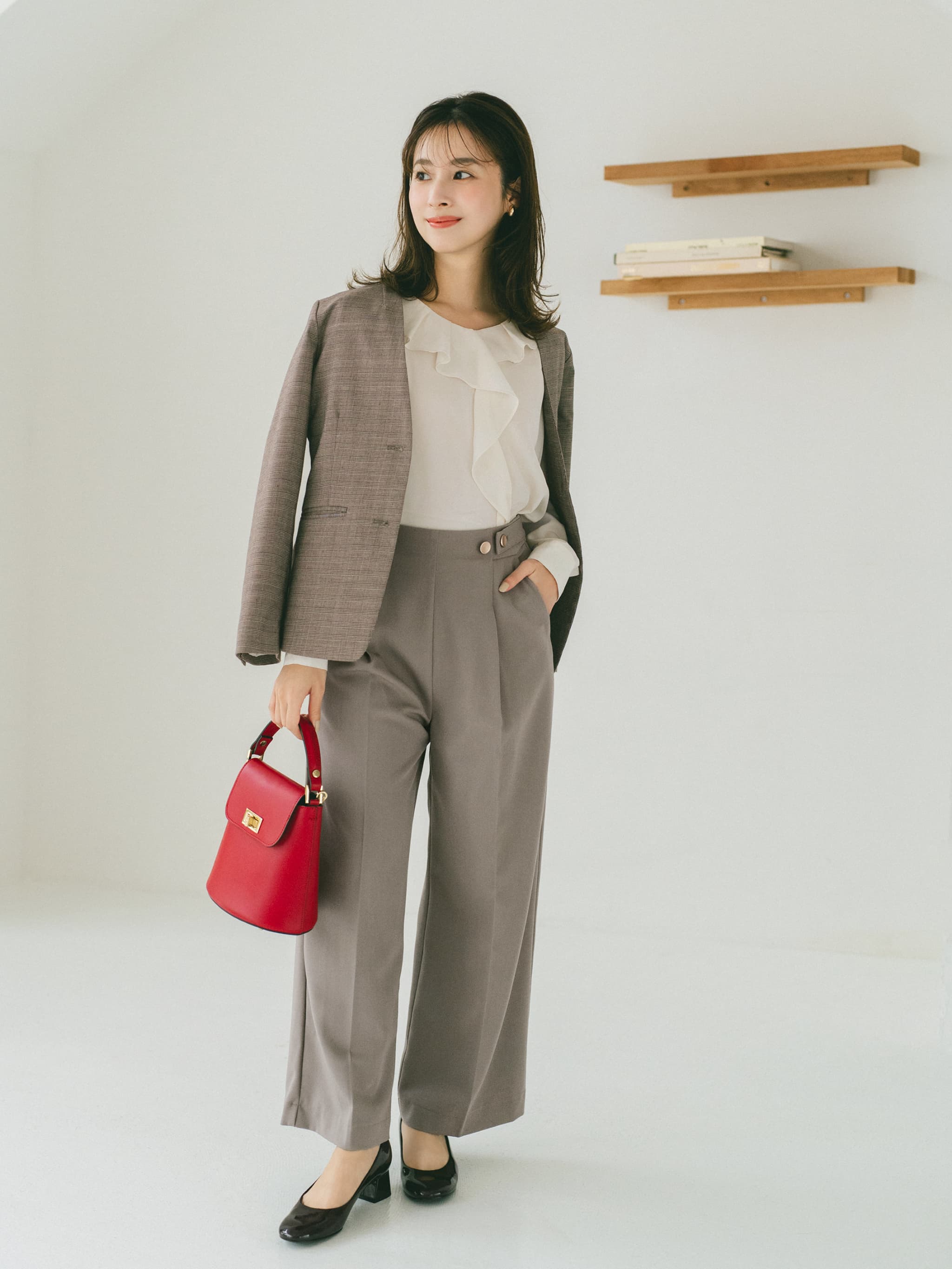 ノーカラーベルト付きシングルジャケット | 小柄・低身長女性向け