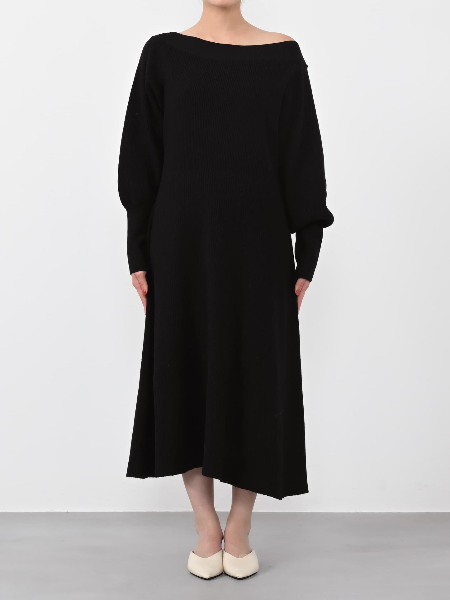 パターンリブフレアニットワンピース-short & regular　[通常]