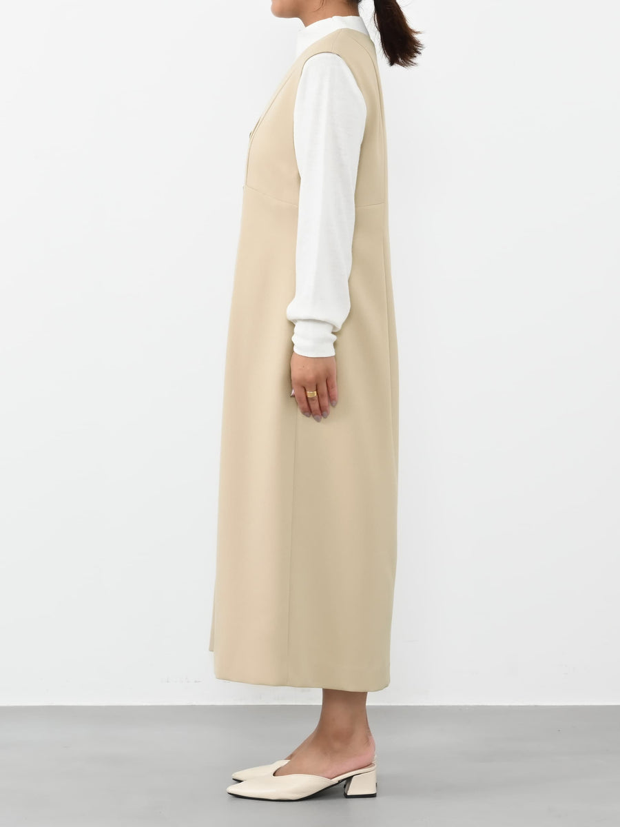 フロントボタンVネックジャンパースカート-short & regular　[通常]