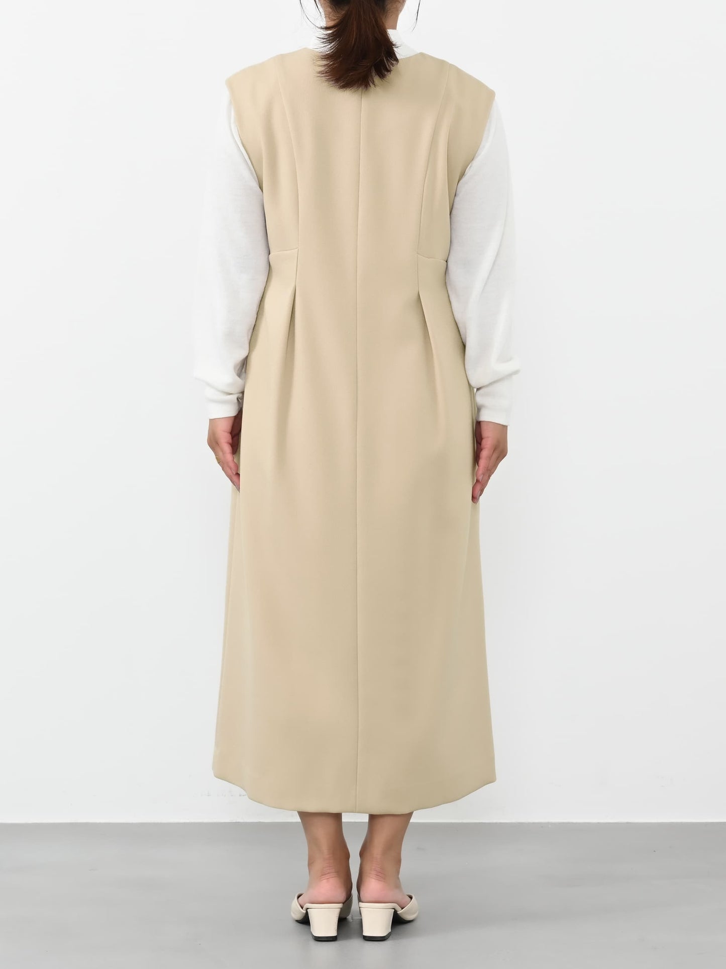 フロントボタンVネックジャンパースカート-short & regular　[通常]