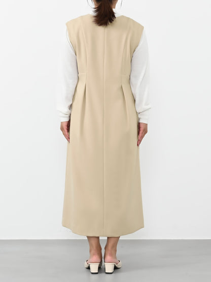 フロントボタンVネックジャンパースカート-short & regular　[通常]