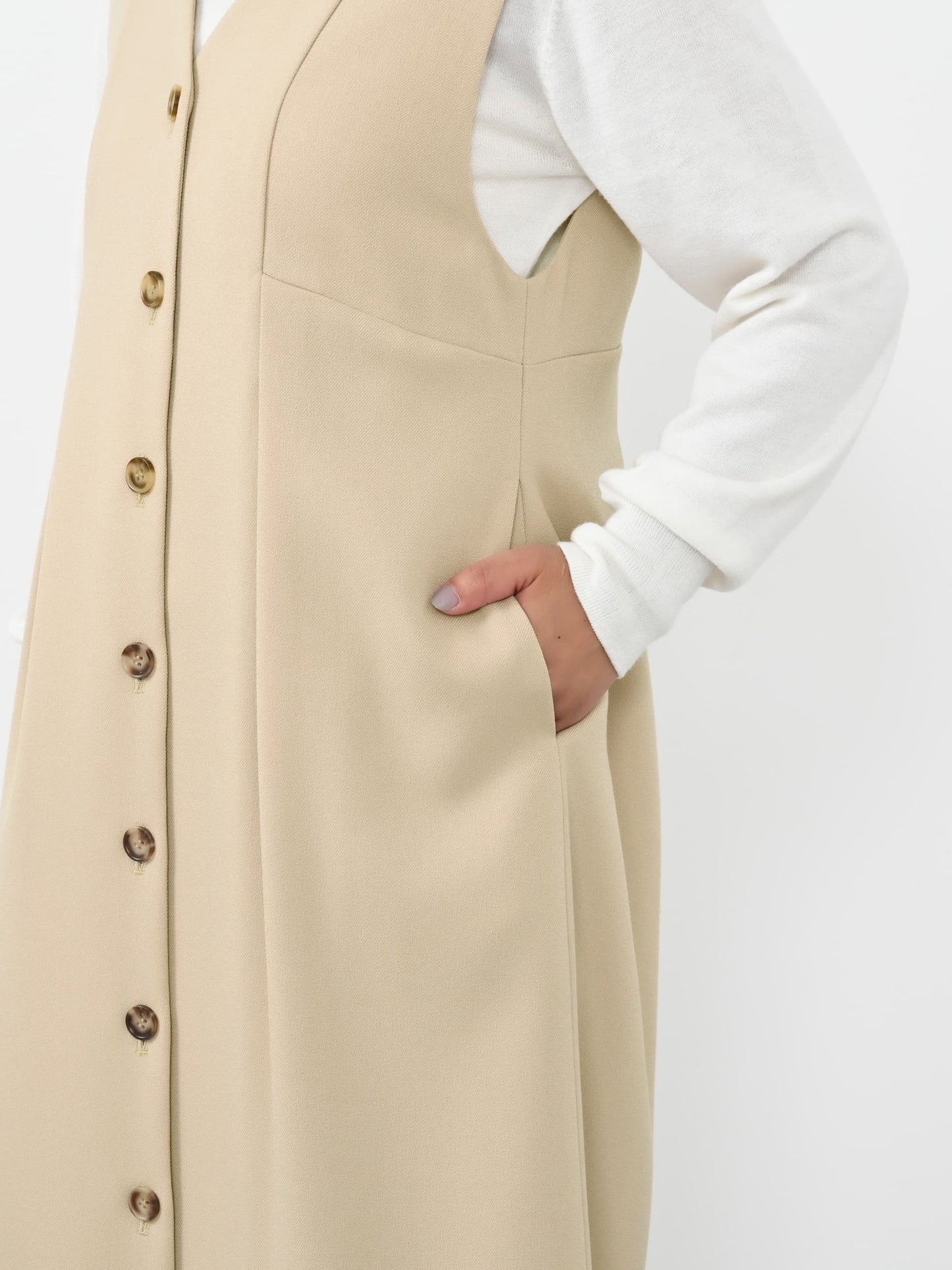 フロントボタンVネックジャンパースカート-short & regular　[通常]