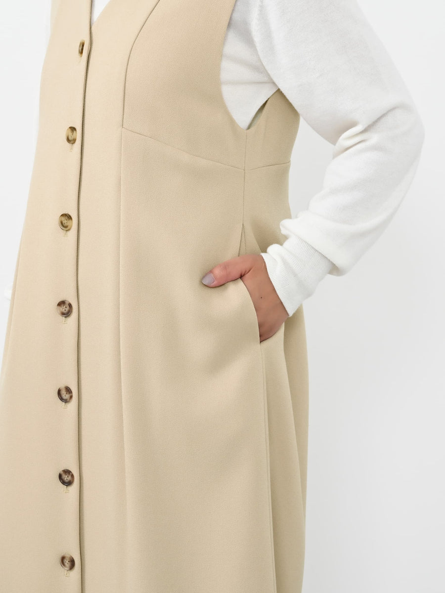 フロントボタンVネックジャンパースカート-short & regular　[通常]