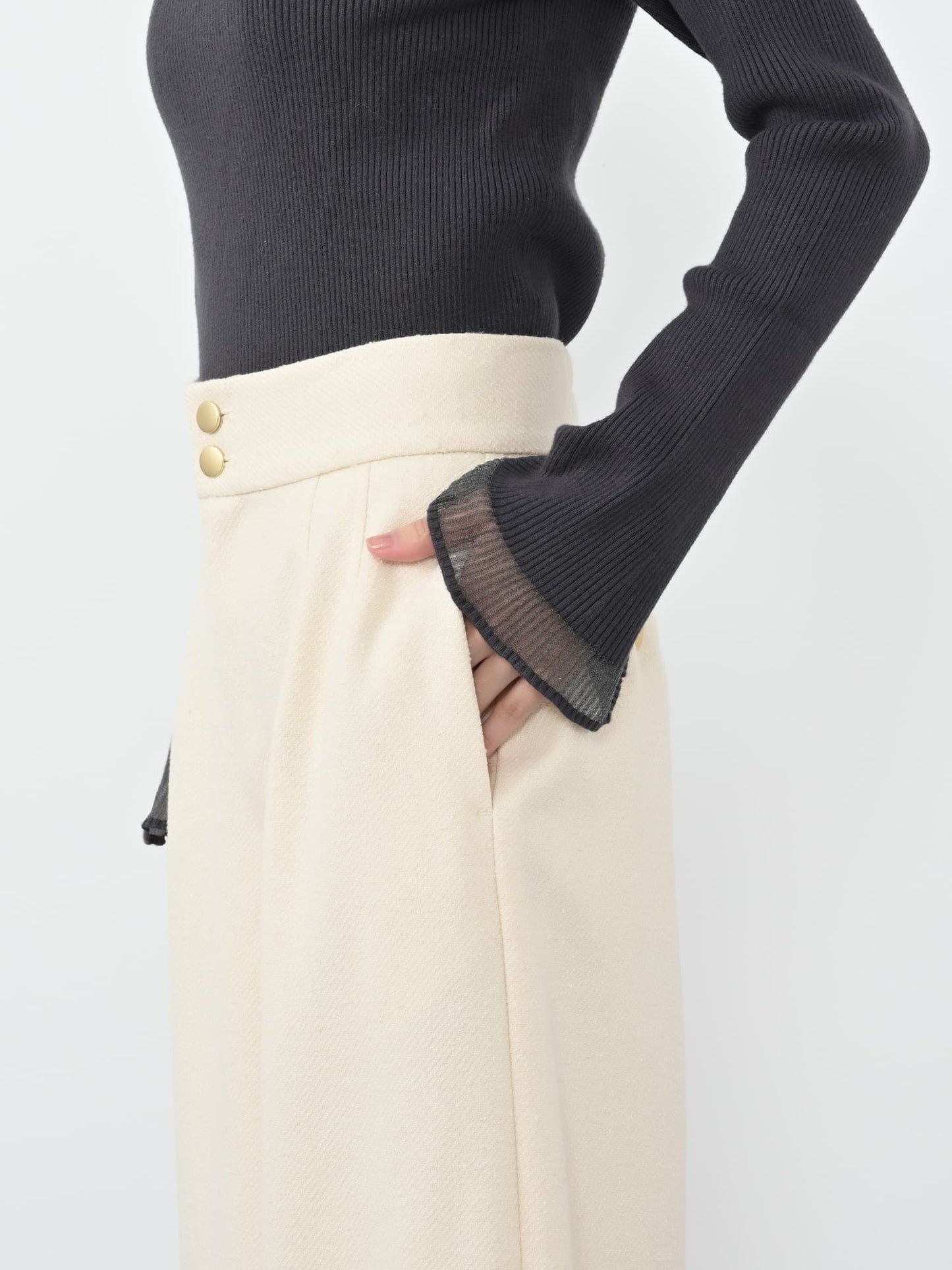 ゴールドボタンツイードワイドパンツ-short & regular　[通常]