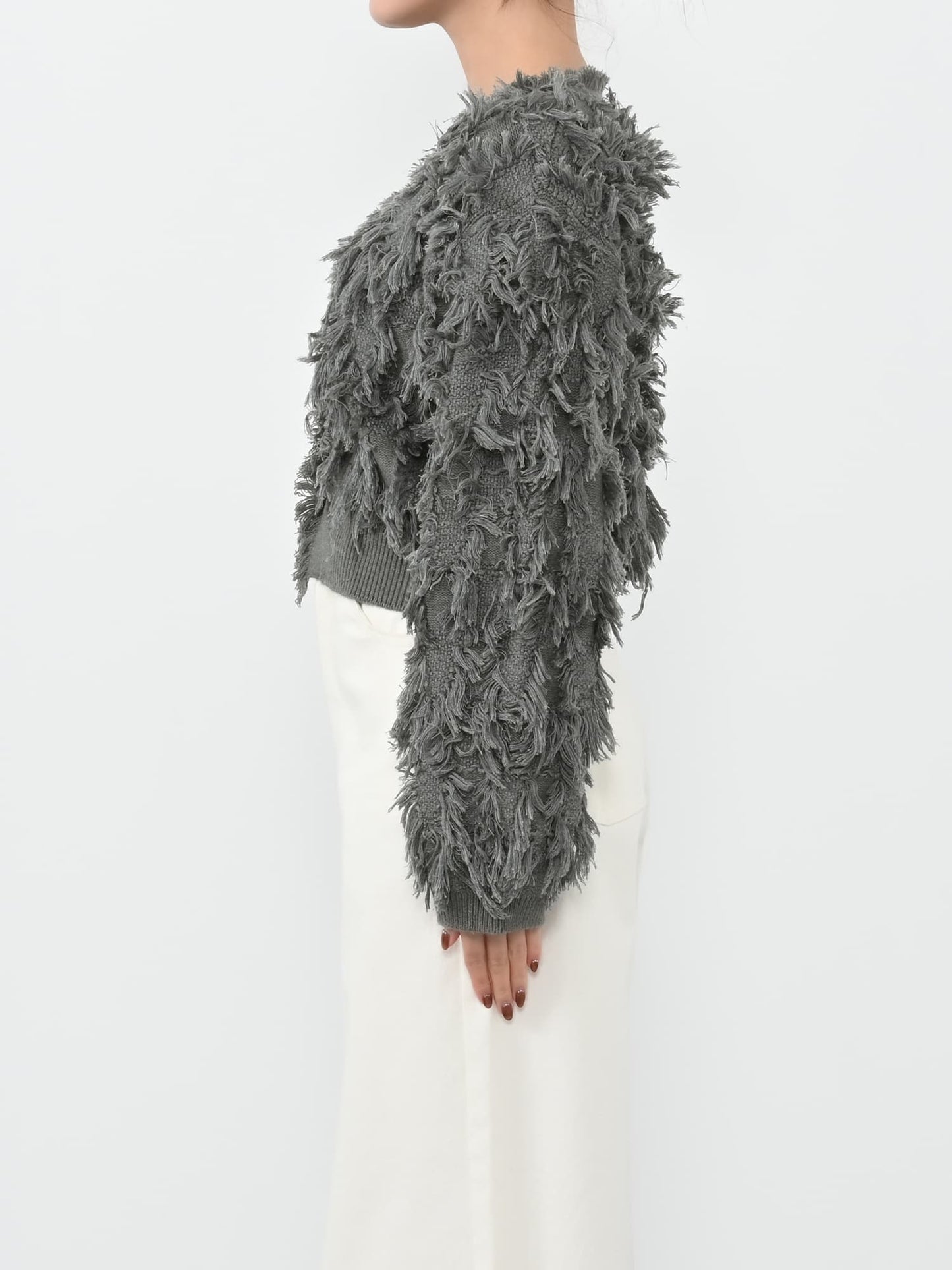 フリンジジャカードショートカーディガン　[通常]