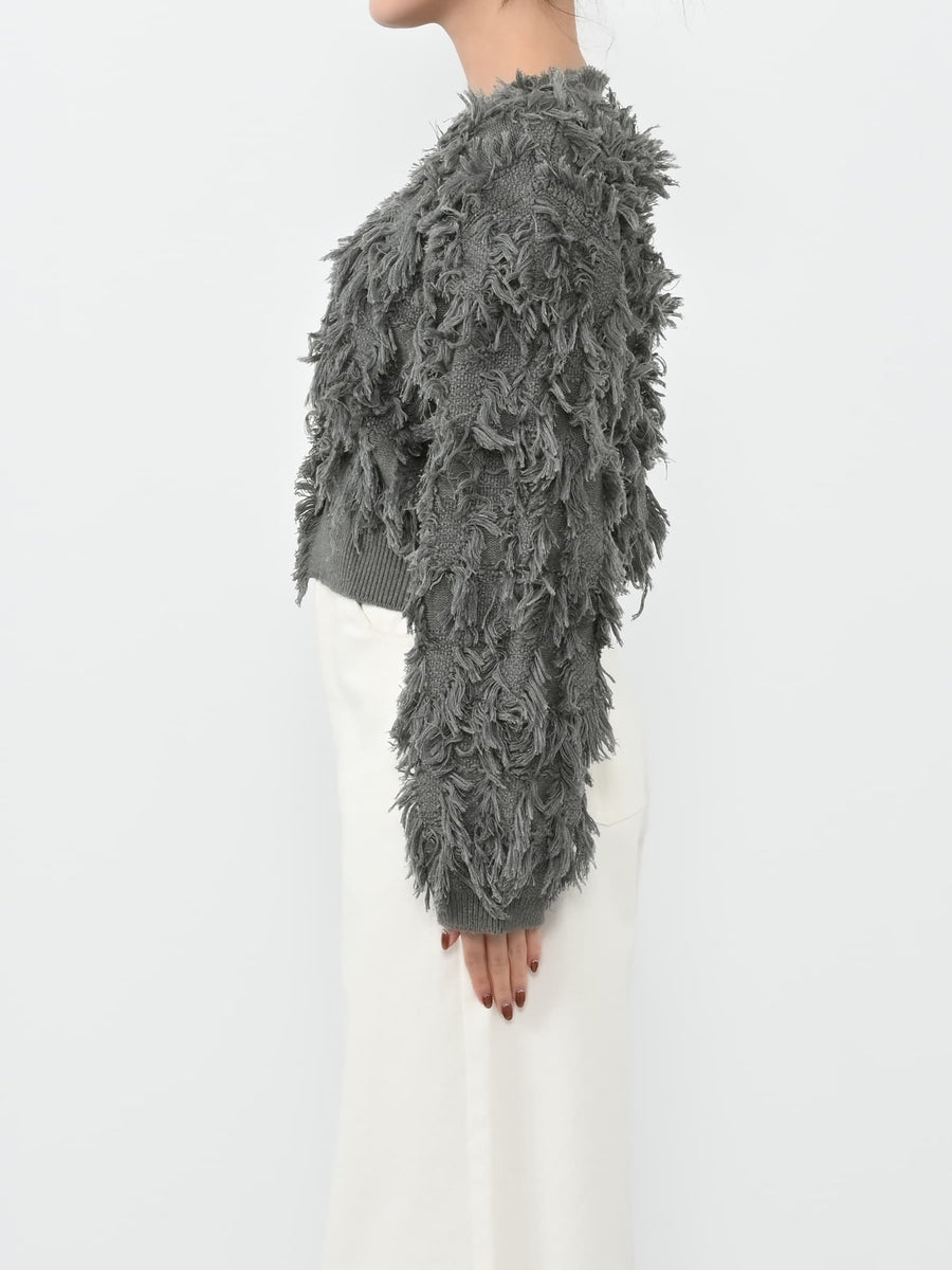 フリンジジャカードショートカーディガン　[通常]