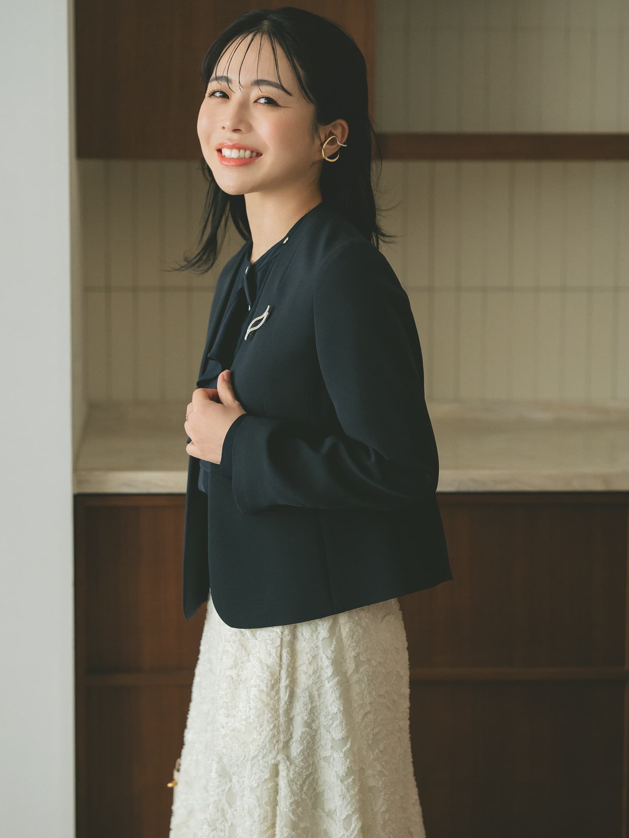 トリアセジョーゼットノーカラージャケット | 小柄・低身長女性向け