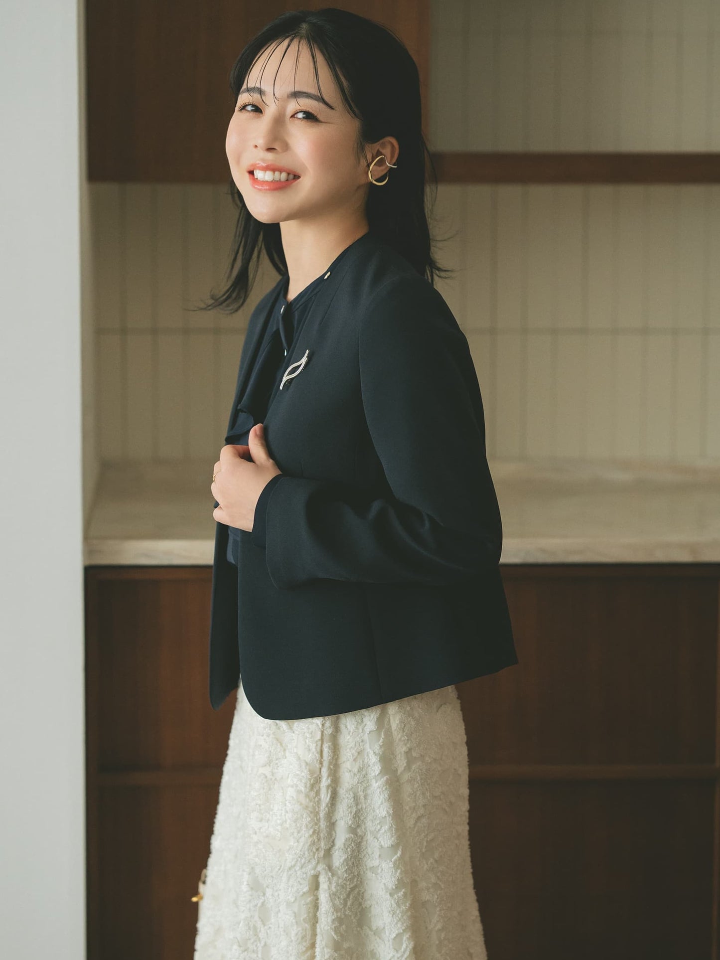 トリアセジョーゼットノーカラージャケット　[通常]