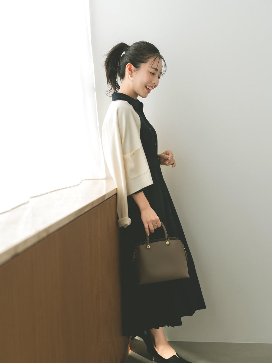 ベルト付きサイドプリーツワンピース-short & regular　[通常]