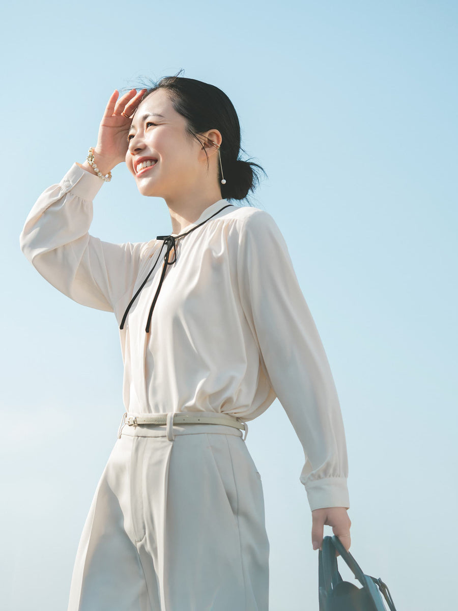 バイカラーリボンブラウス　[通常]