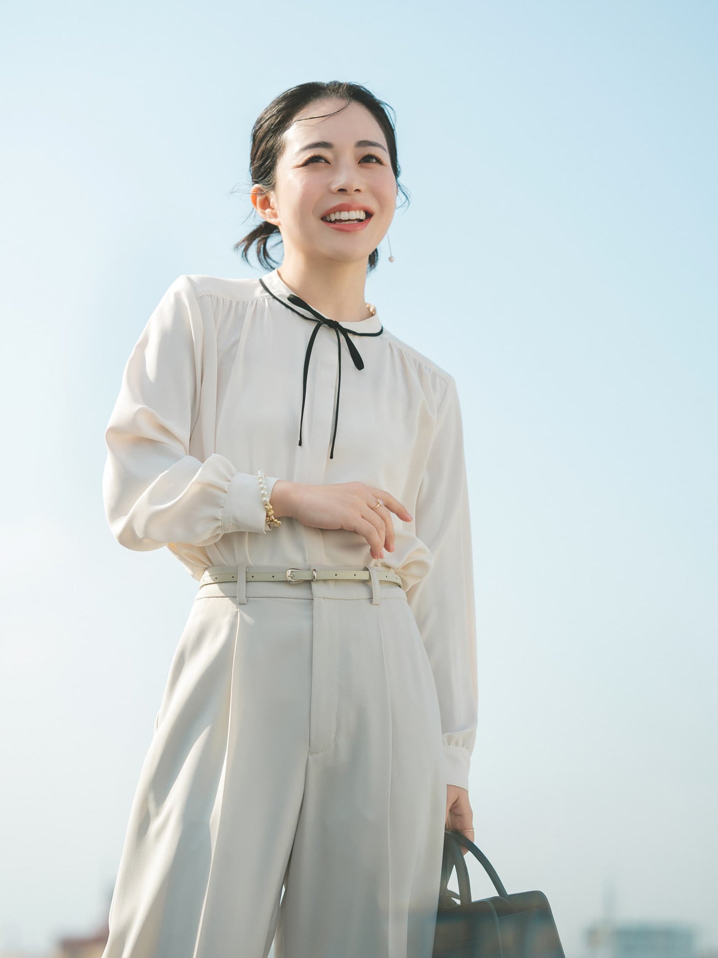 バイカラーリボンブラウス　[通常]