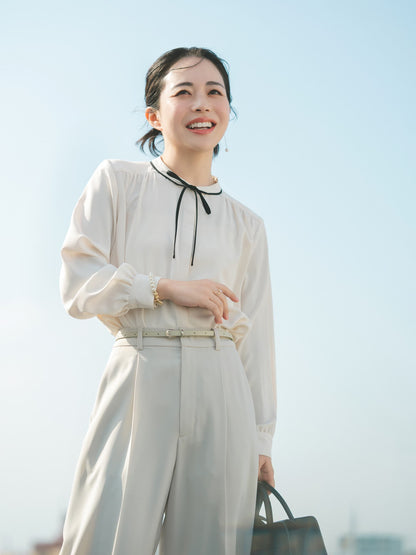 バイカラーリボンブラウス　[通常]