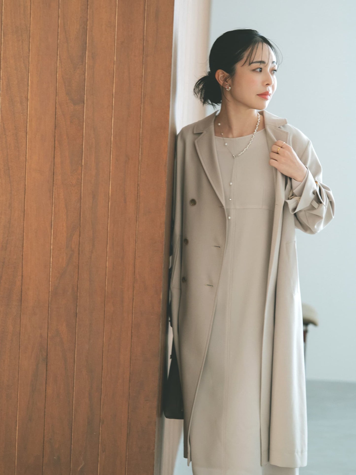 トリアセジョーゼットシームデザインワンピース-short & regular　[通常]