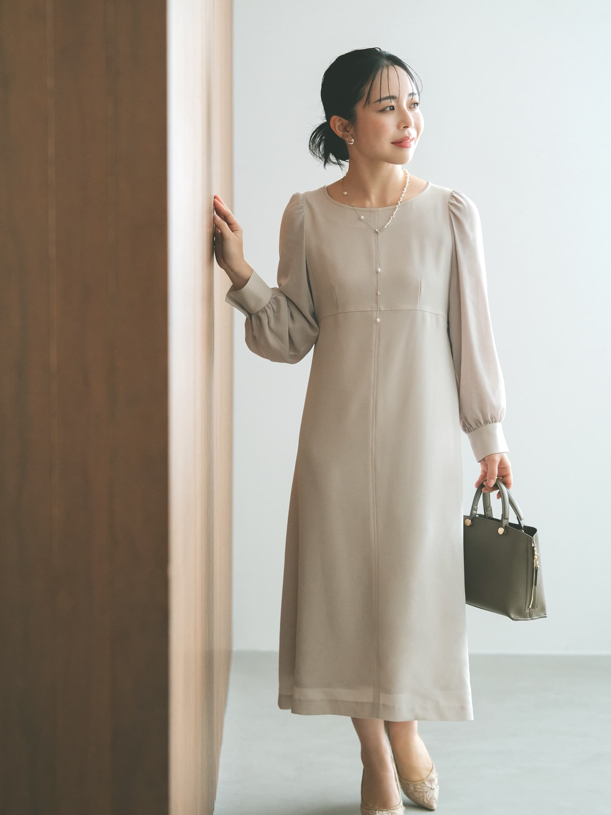 【新品】コヒナ　COHINA　ワンピース ドロストデザインダンボールワンピース-short & regular | 小柄・低