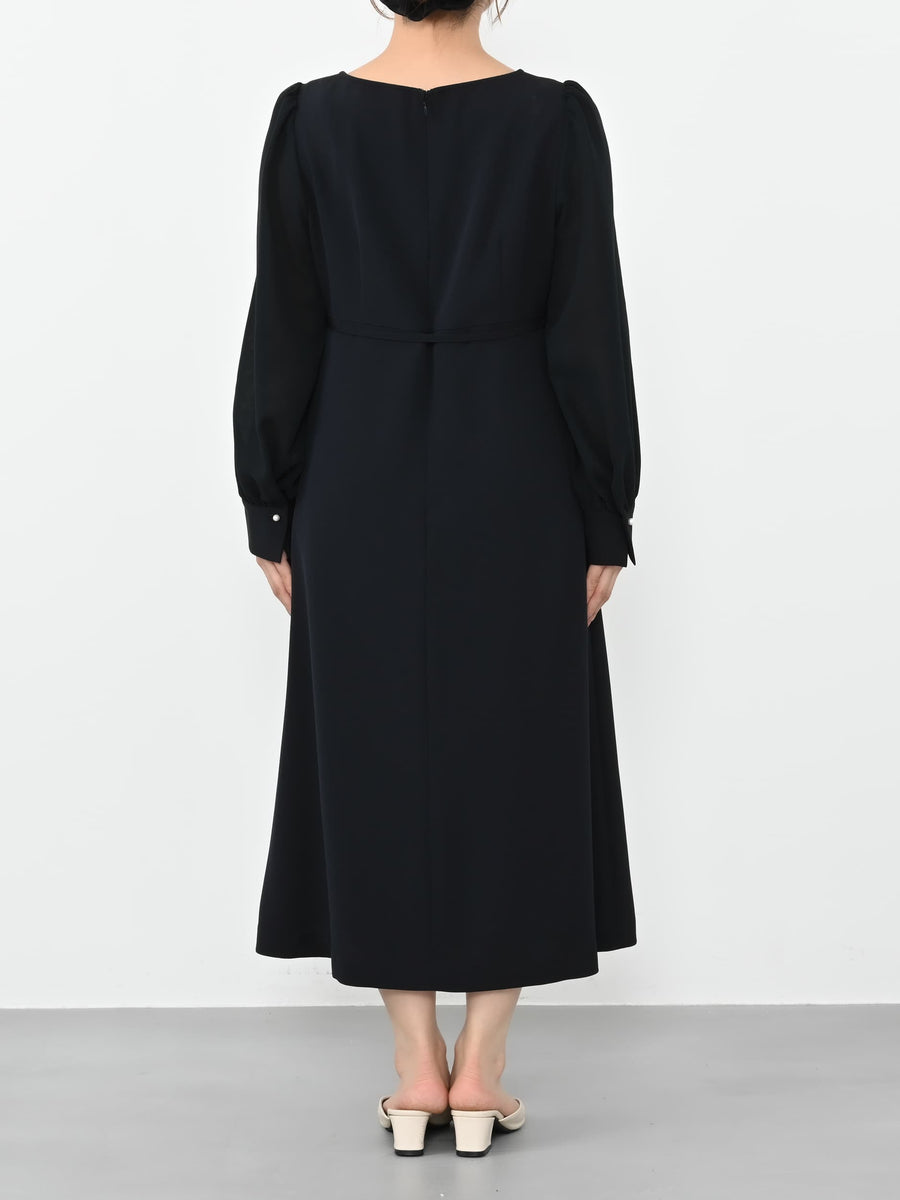 トリアセジョーゼットシームデザインワンピース-short & regular　[通常]