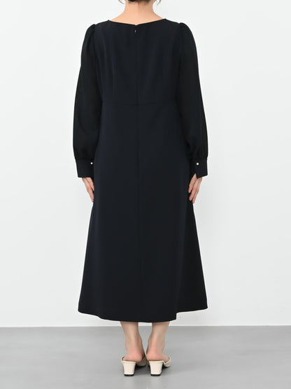 トリアセジョーゼットシームデザインワンピース-short & regular　[通常]