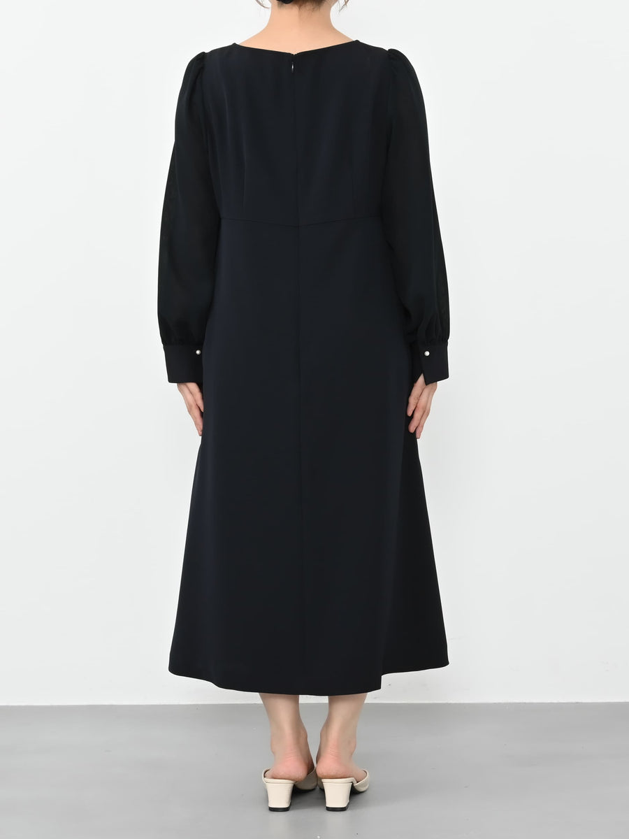 トリアセジョーゼットシームデザインワンピース-short & regular　[通常]