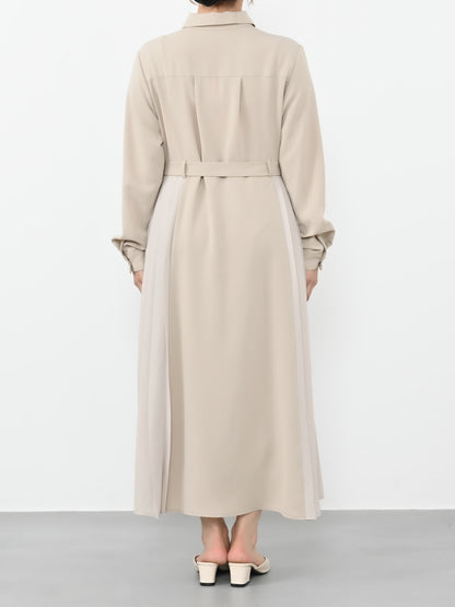 ベルト付きサイドプリーツワンピース-short & regular　[通常]