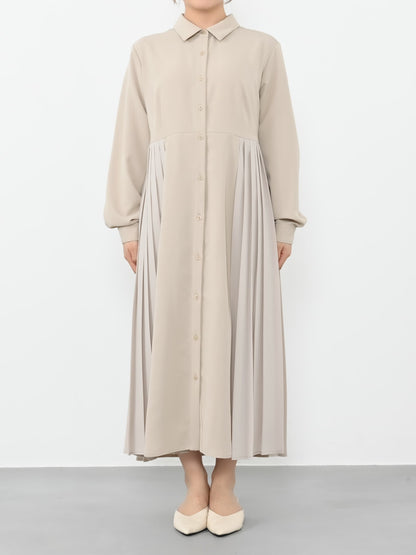 ベルト付きサイドプリーツワンピース-short & regular　[通常]