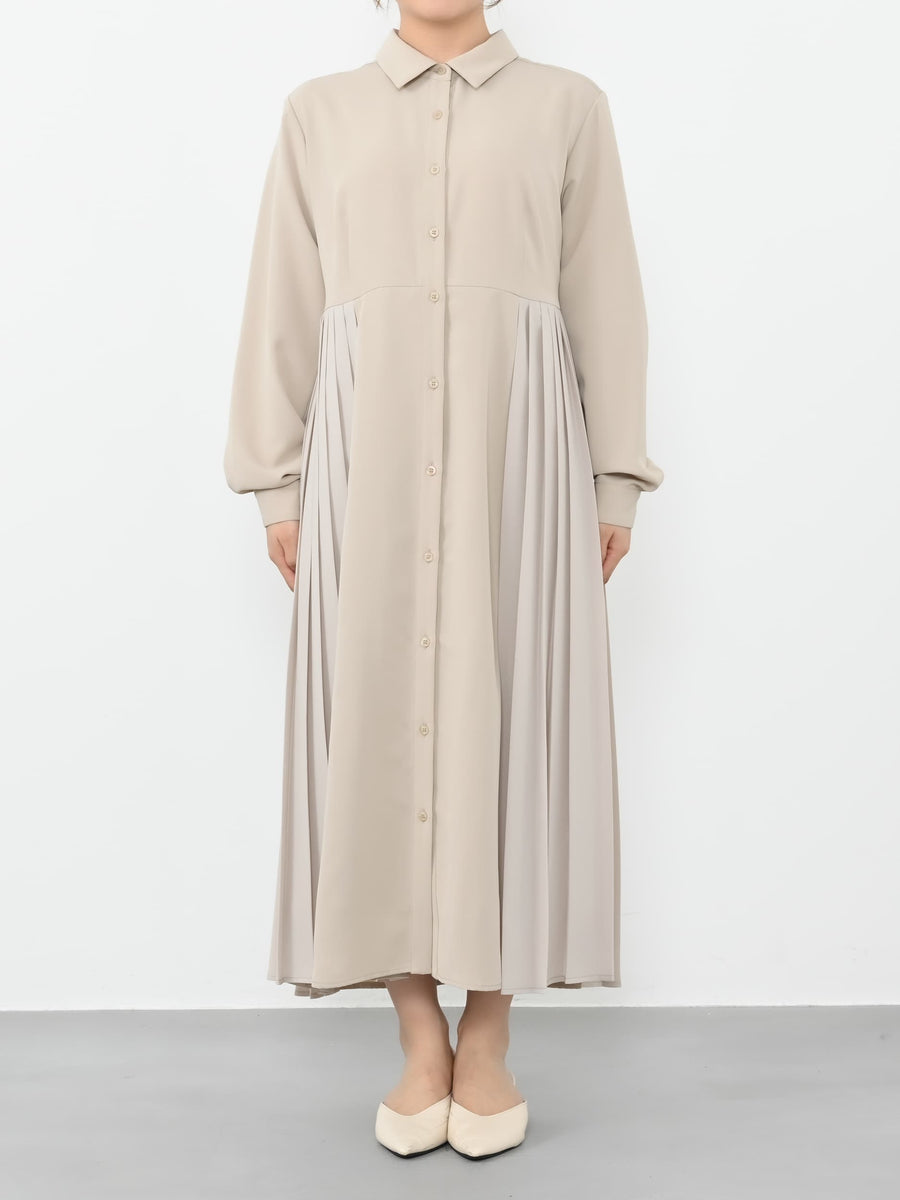 ベルト付きサイドプリーツワンピース-short & regular　[通常]