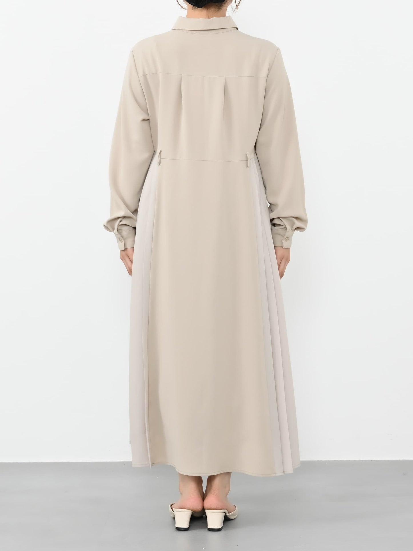 ベルト付きサイドプリーツワンピース-short & regular　[通常]