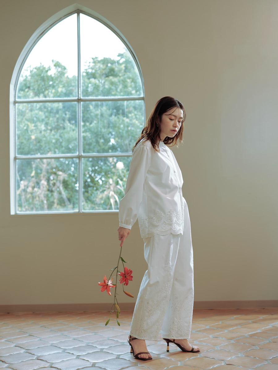 エンブロイダリーカーブタックパンツ-short & regular　[通常]