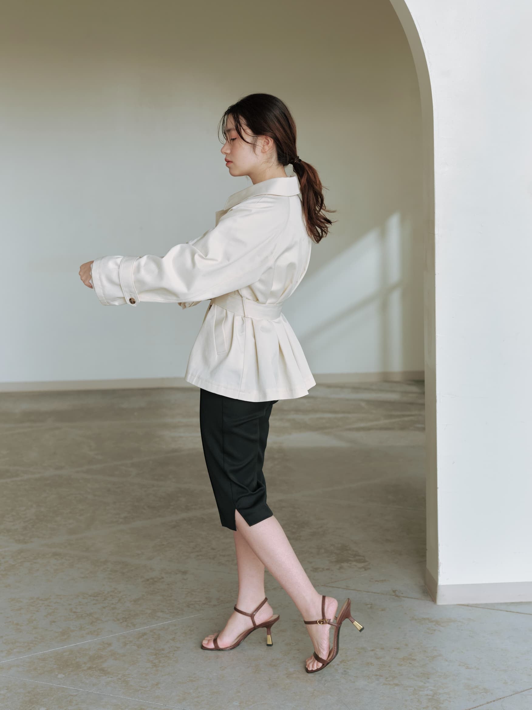 バックタックミドルトレンチコート | 小柄・低身長女性向け
