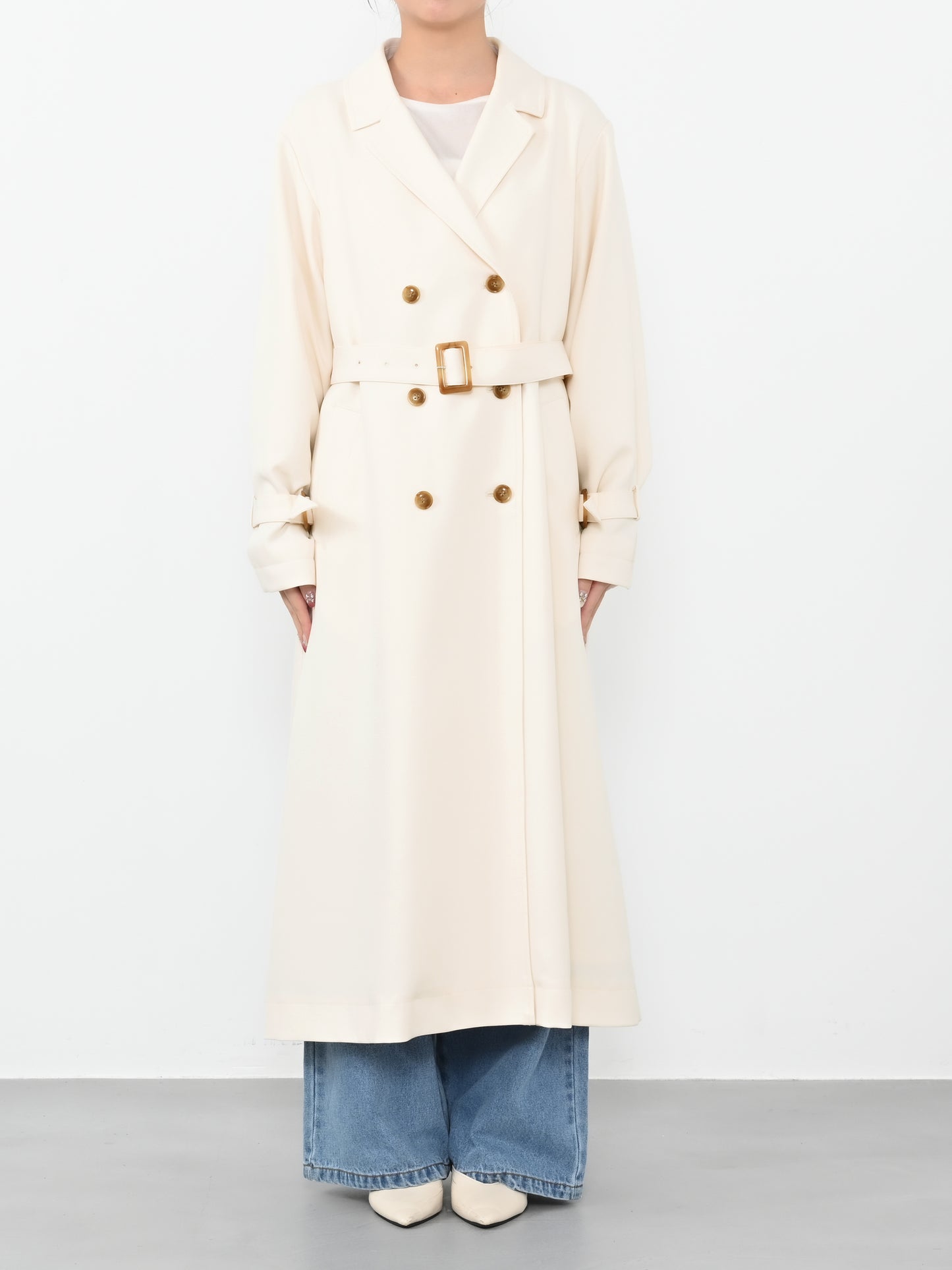 ※こちらが実物のカラーに一番お色味が近くなっております。（アイボリー）<br>150cm | B:78 W:56 H:74 股下:69 | regular着用 (ヒールの高さ:3.5cm)