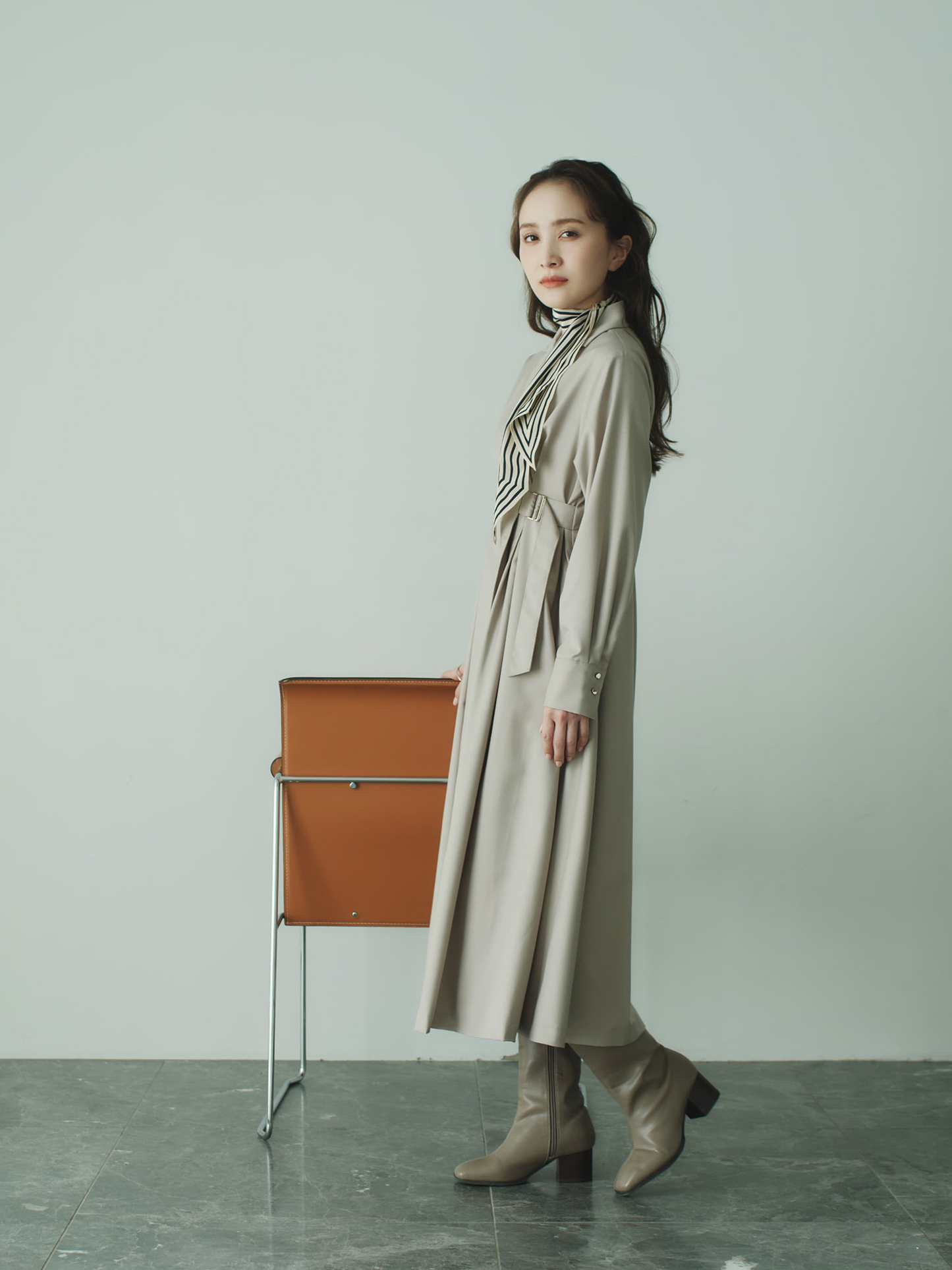 ウエストベルトテーラードワンピース-short & regular　[通常]