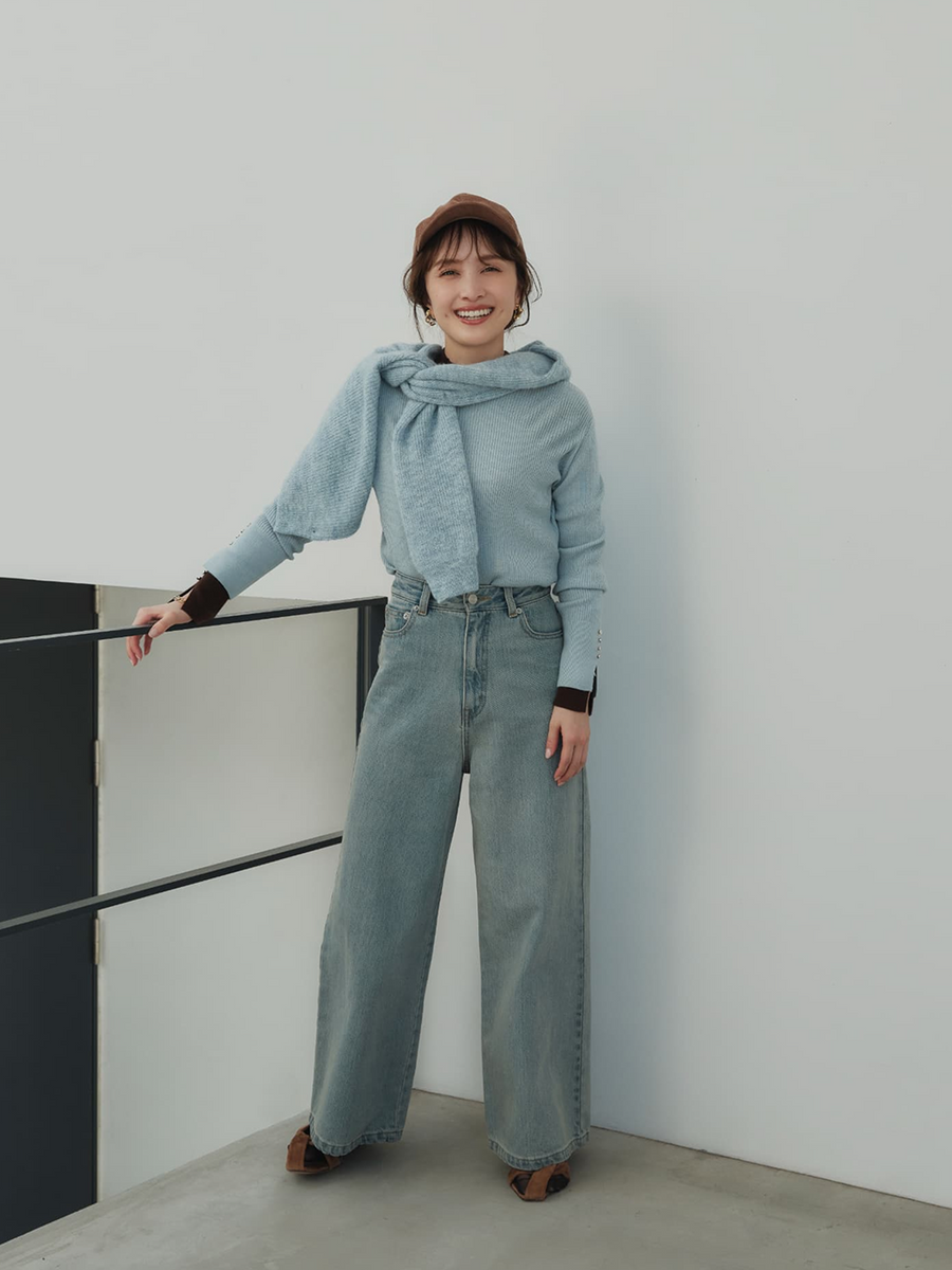 シルクウールゴールドボタンリブニット　[通常]