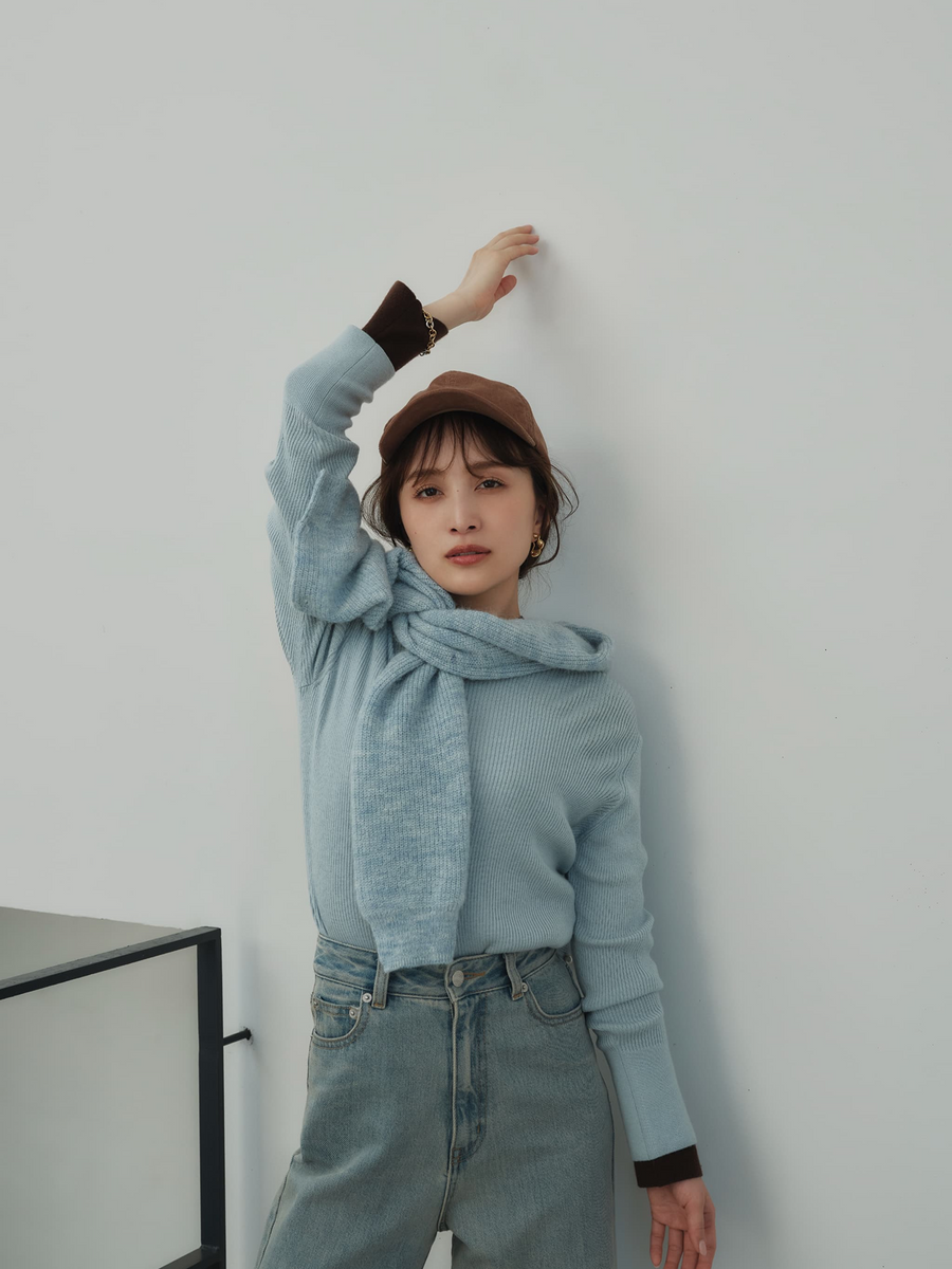 シルクウールゴールドボタンリブニット　[通常]