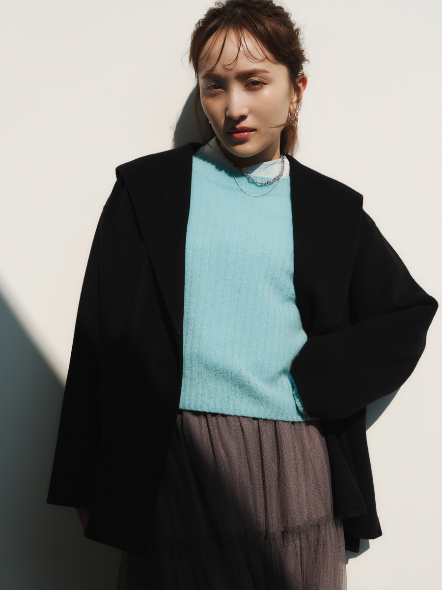 ウールボトルネックワイドリブニット | 小柄・低身長女性向け ウールボトルネックワイドリブニット | 小柄・低身長女性向け