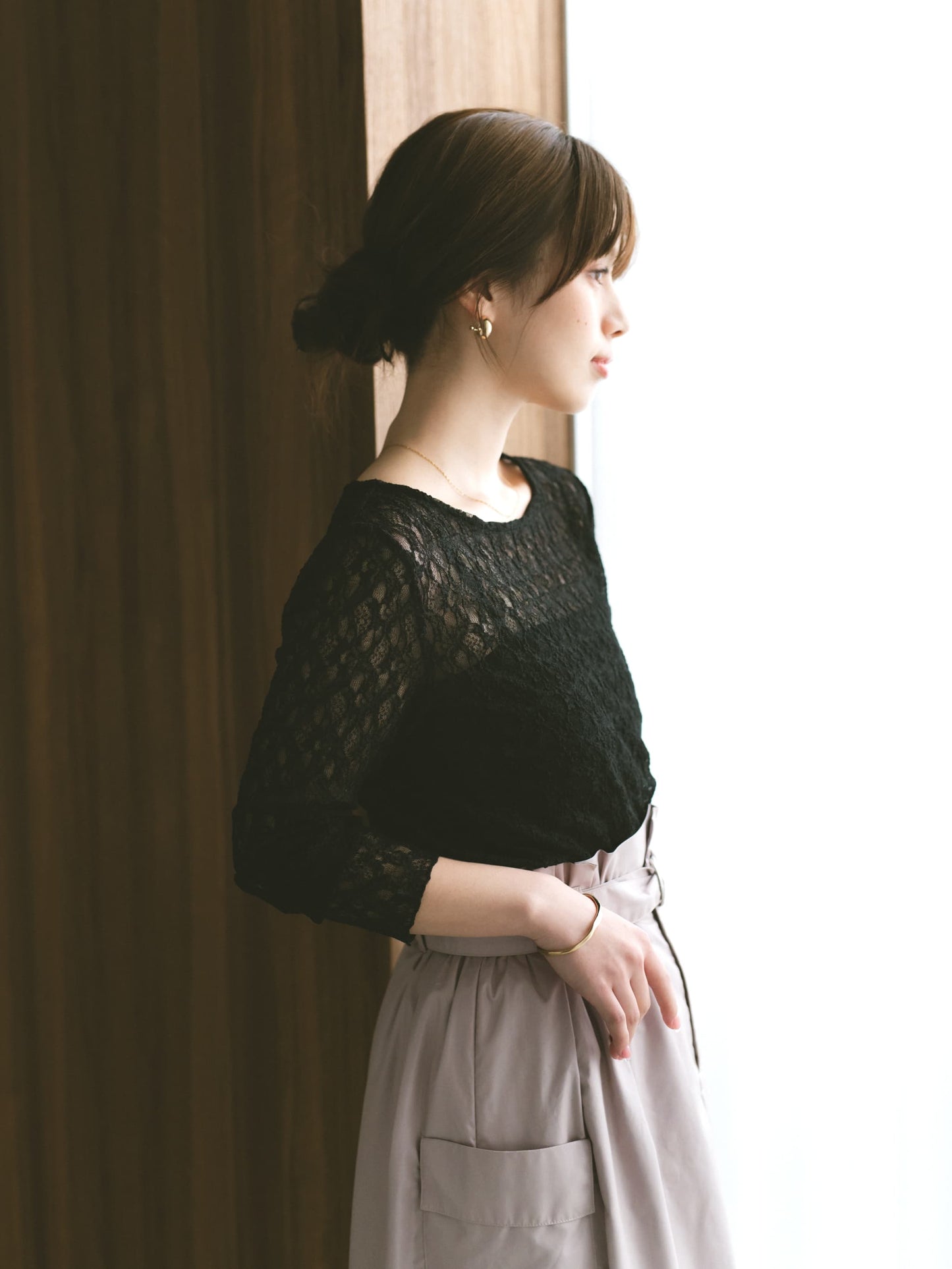 ストレッチレースボートネックトップス　[通常]