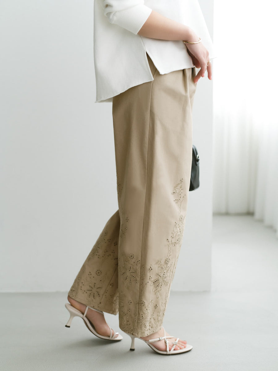 エンブロイダリーカーブタックパンツ-short & regular　[通常]