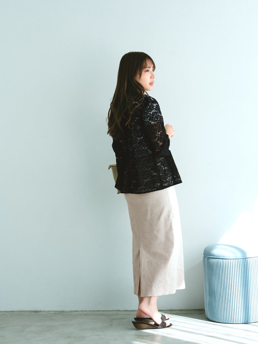 ストレッチリネンIラインスカート-short & regular　[通常]