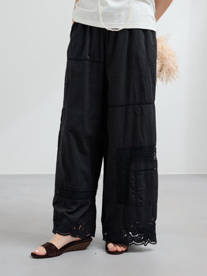 【手洗い可】【Made in India】パッチワークエンブロイダリーパンツ-short & regular　[通常]