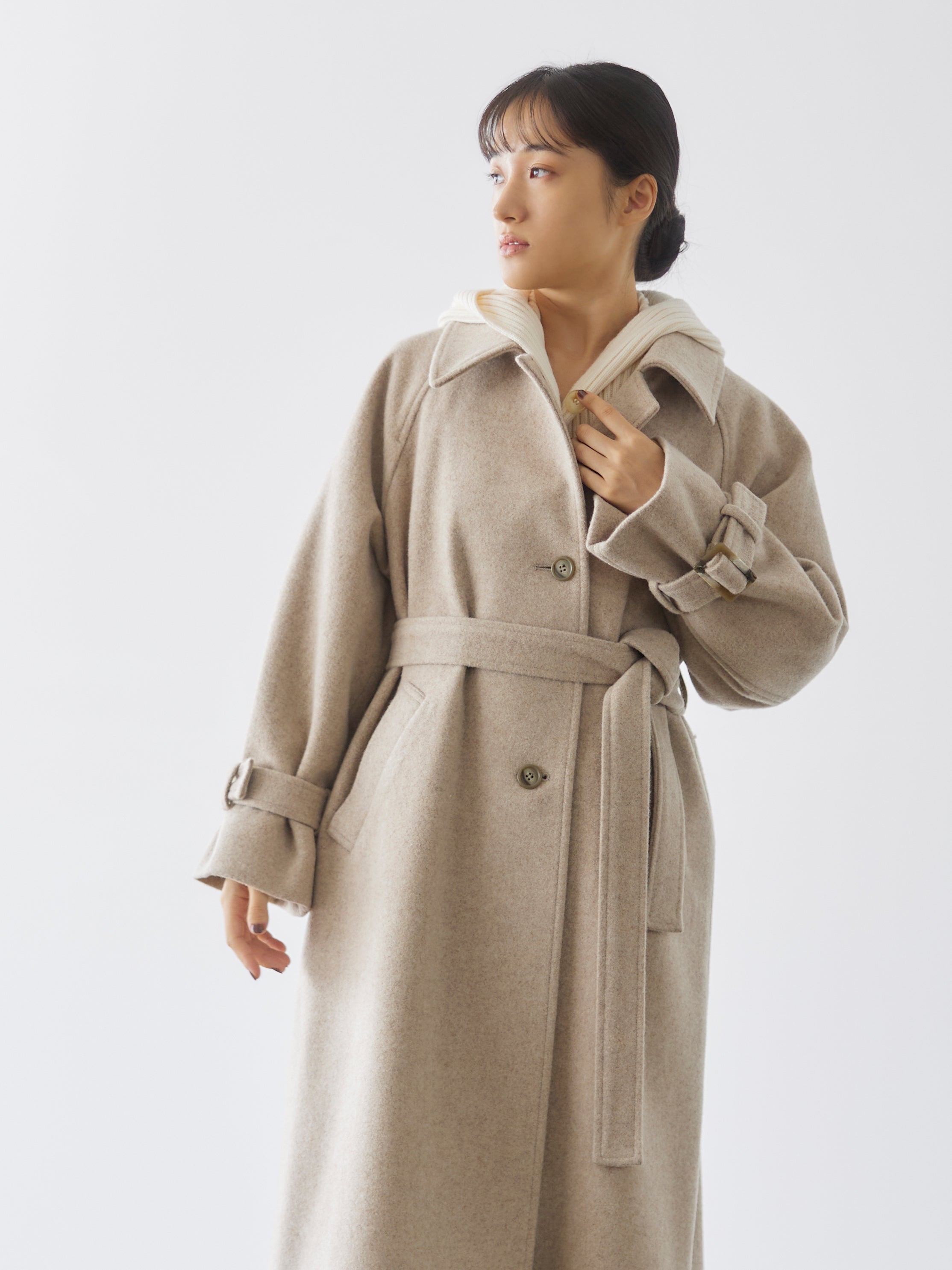 ベルト付きステンカラーウールコート | 小柄・低身長女性向け 