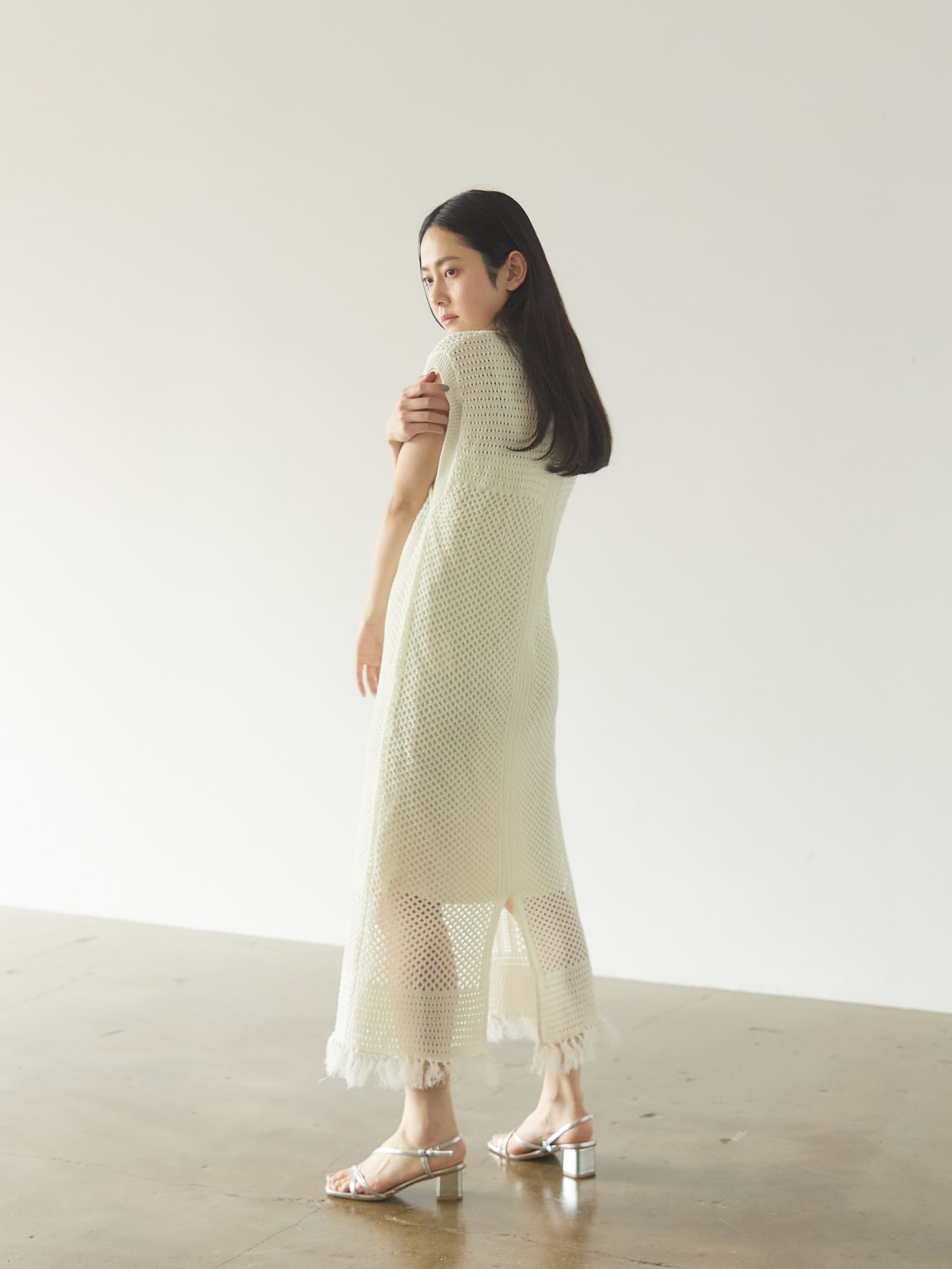 メッシュIラインニットワンピース | 小柄・低身長女性向け
