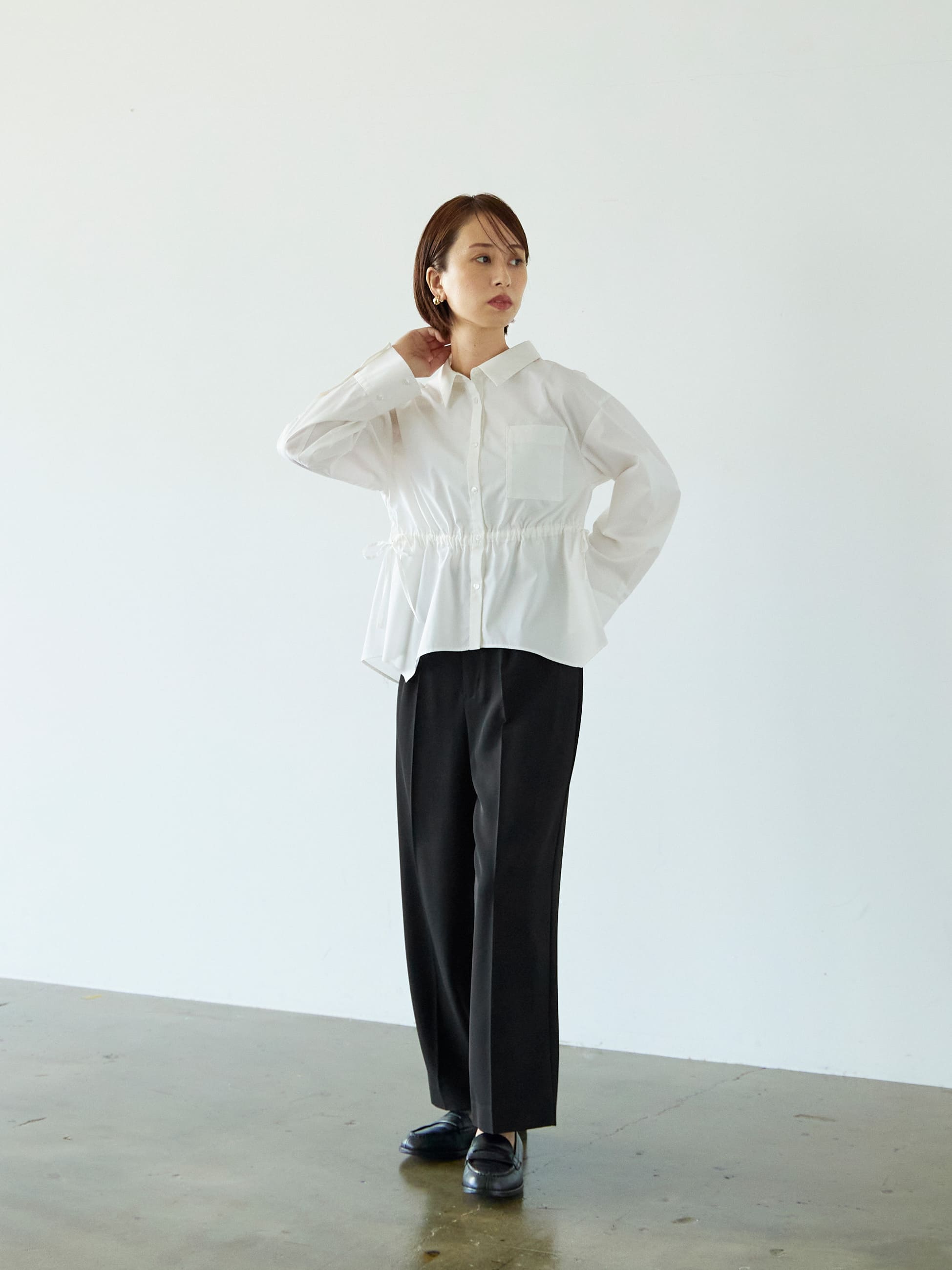 アシメヘムウエストリボンシャツ | 小柄・低身長女性向けファッション
