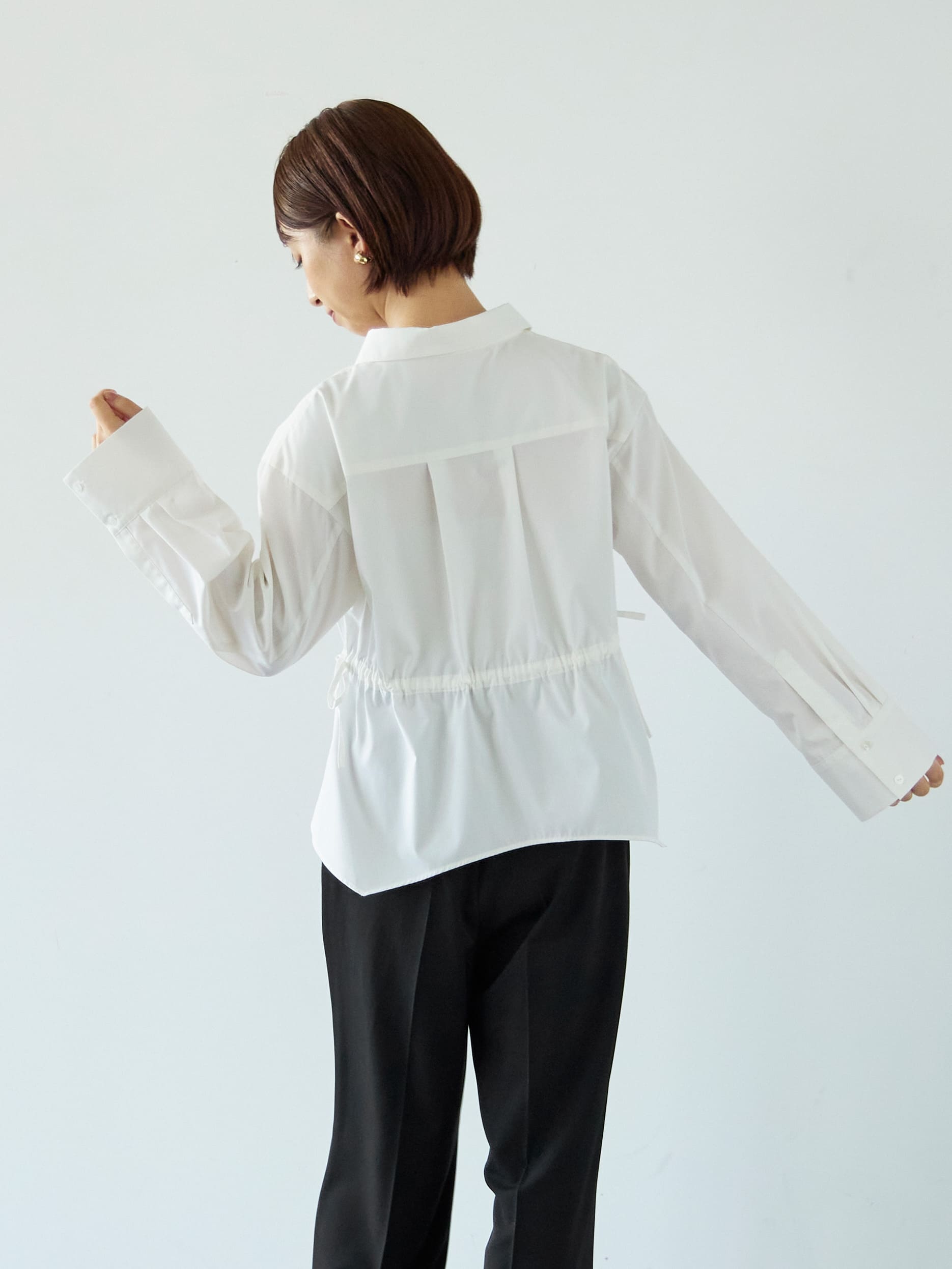 アシメヘムウエストリボンシャツ | 小柄・低身長女性向けファッション