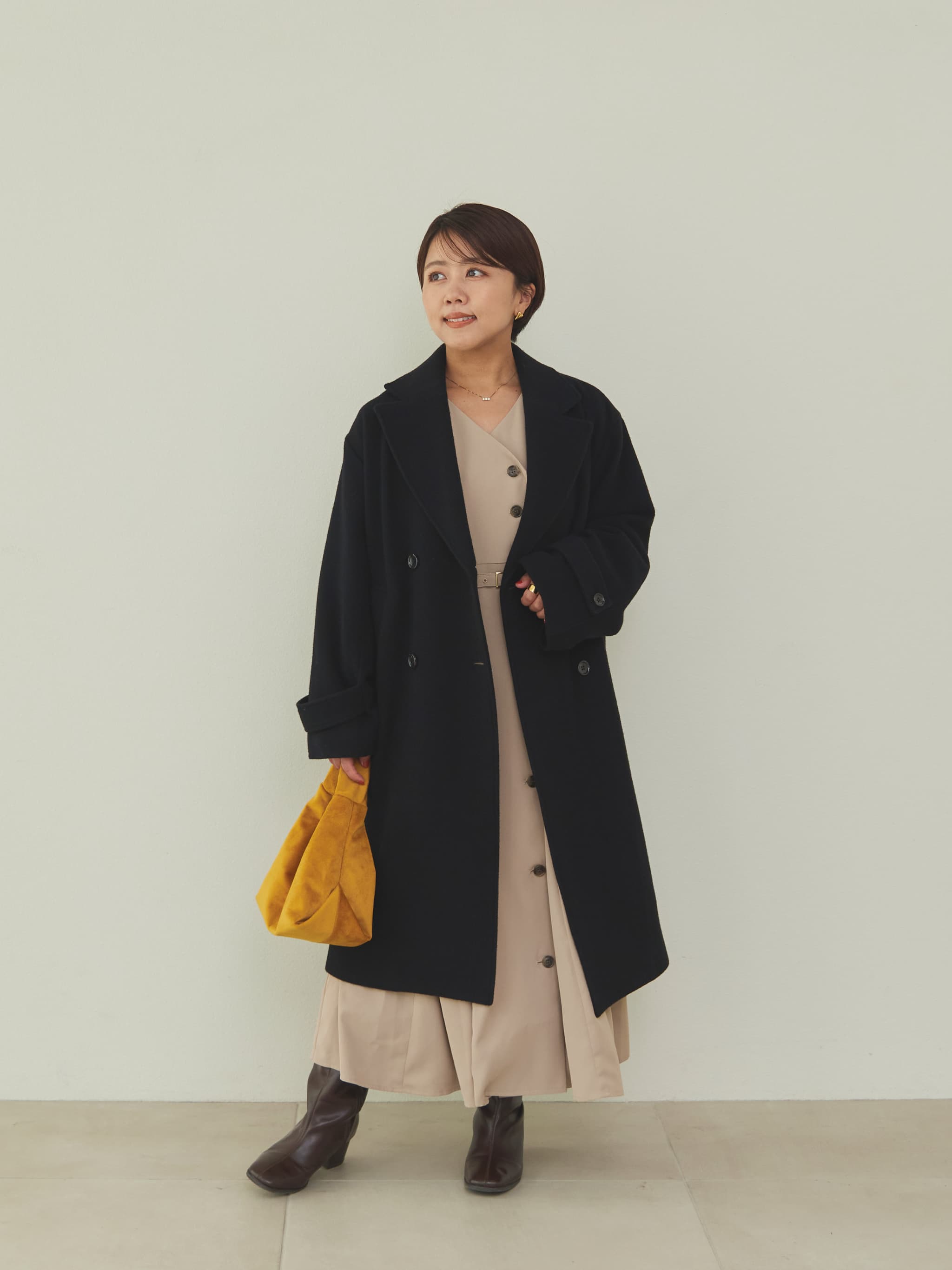 アシメフロントボタンとろみワンピース-short & regular | 小柄・低