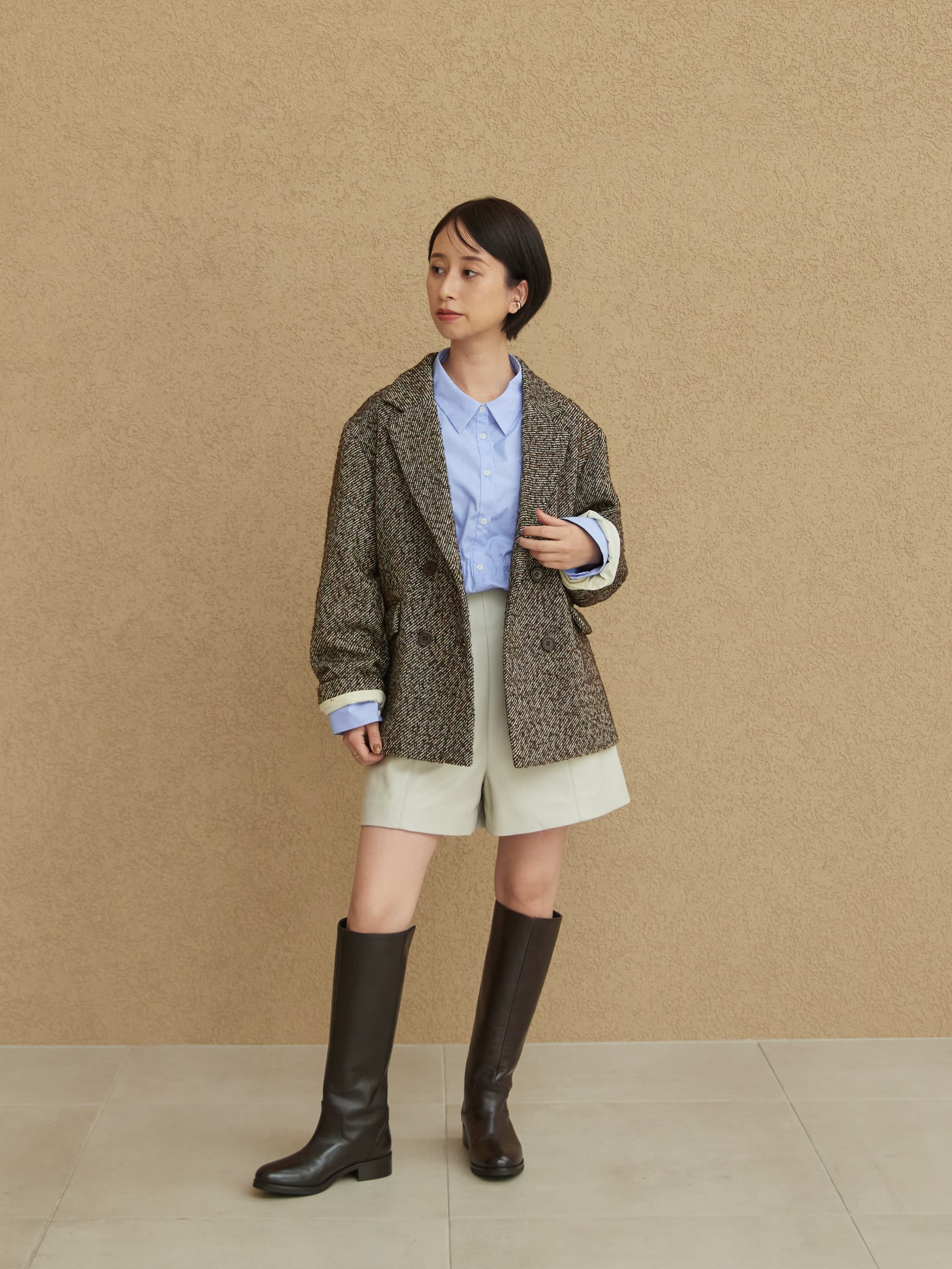 送料無料 ギフト ネップツイードジャケットコート 小柄・低身長女性向け | ワンピース