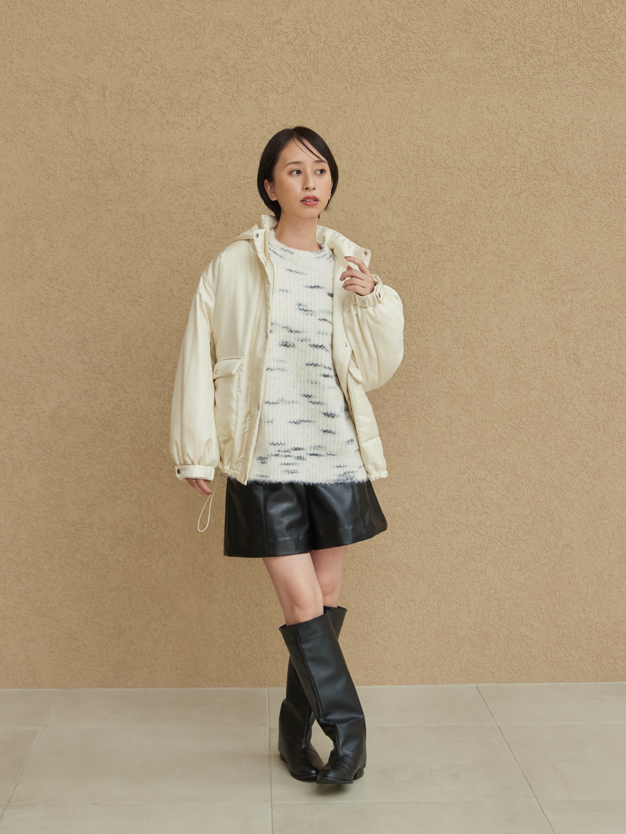 中綿シャイニーフーディーコート | 小柄・低身長女性向け