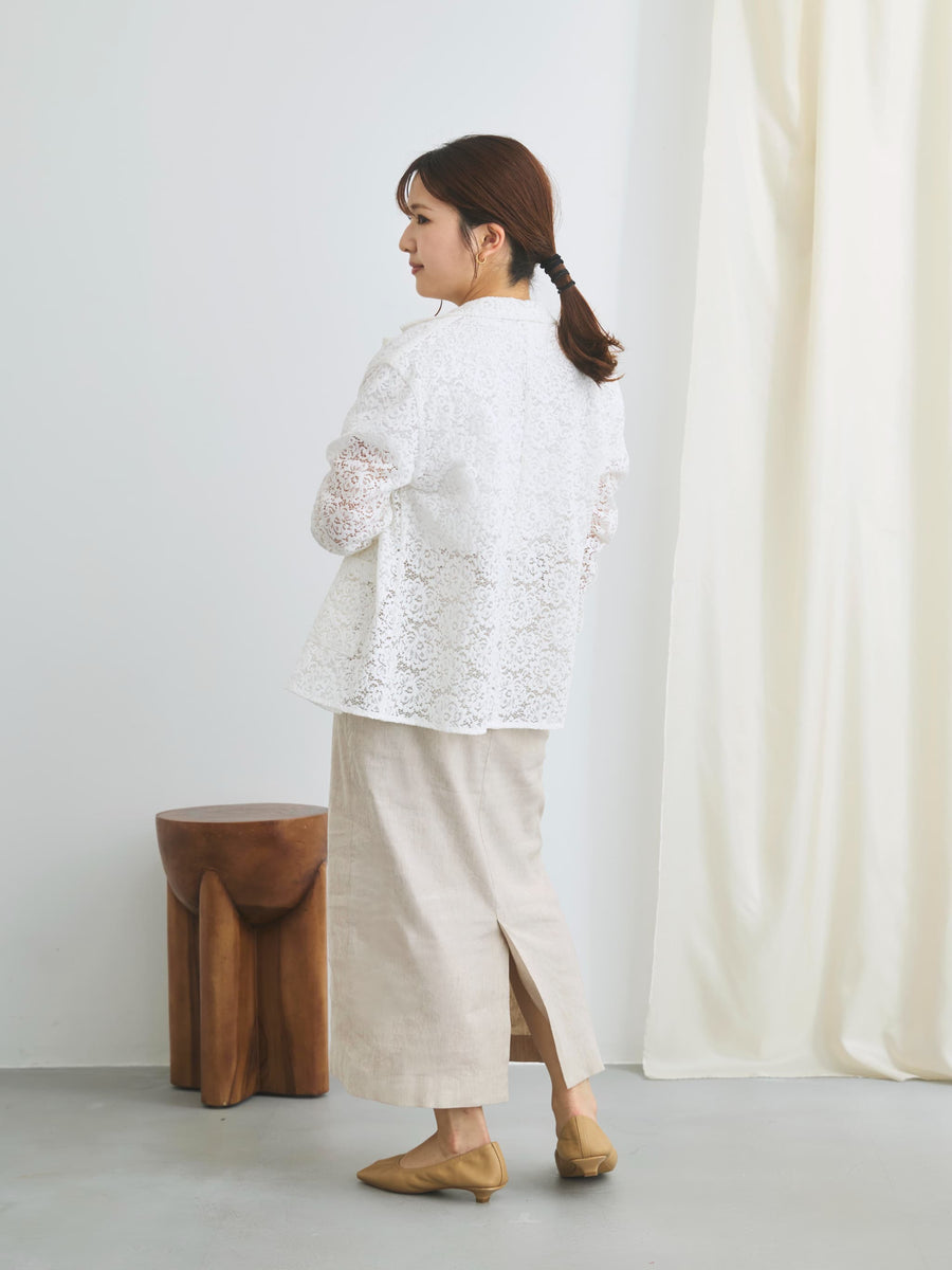 ストレッチリネンIラインスカート-short & regular　[通常]