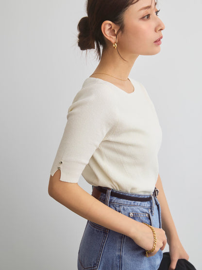 グロッシー2wayゴールドボタンリブニット　[通常]