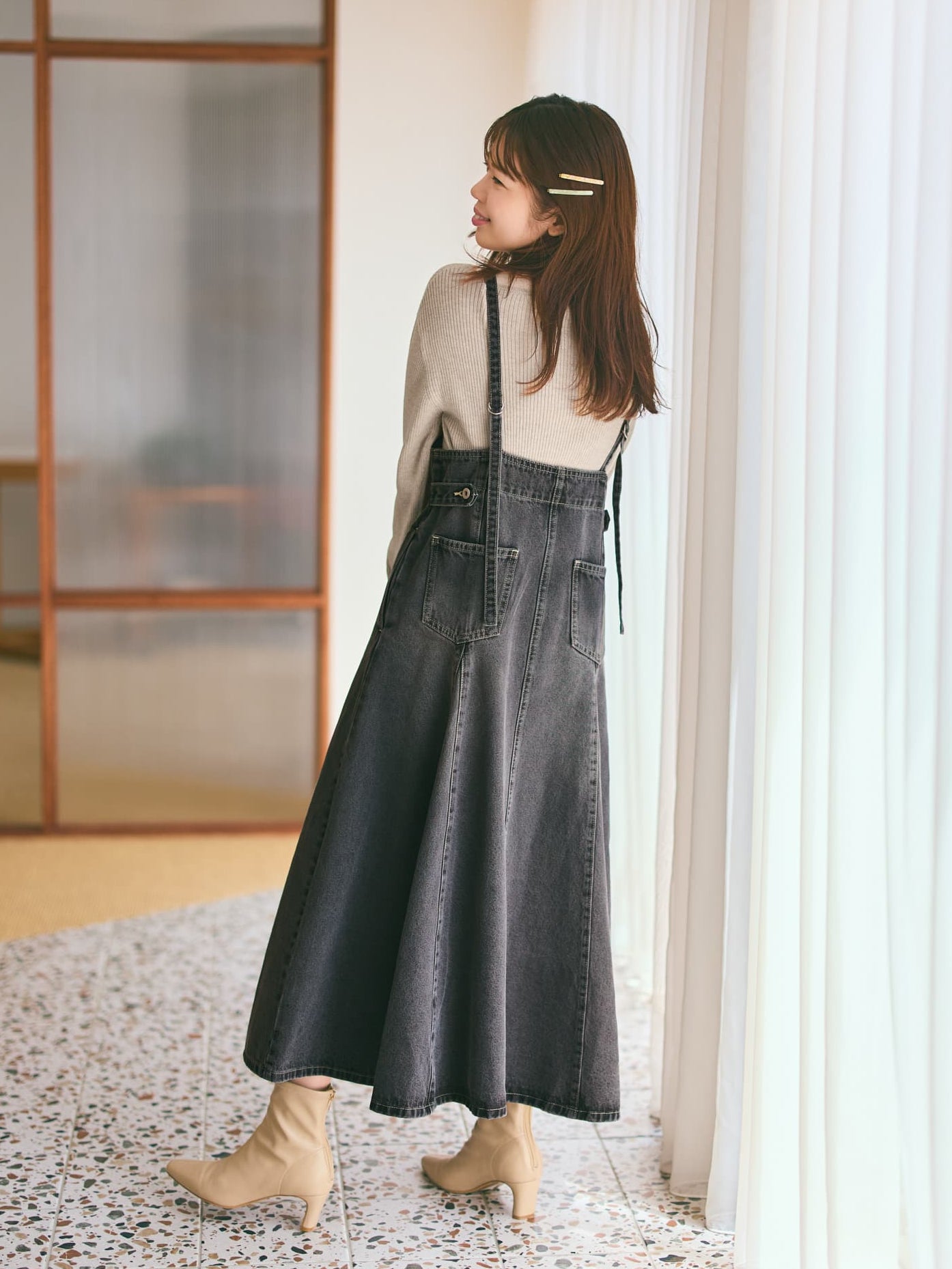 マチフレアデニムジャンパースカート-short & regular | 小柄・低身長