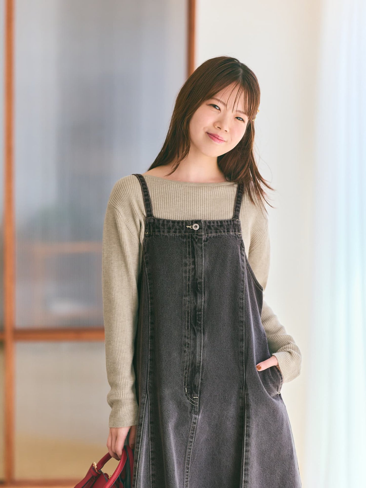 マチフレアデニムジャンパースカート-short & regular　[通常]