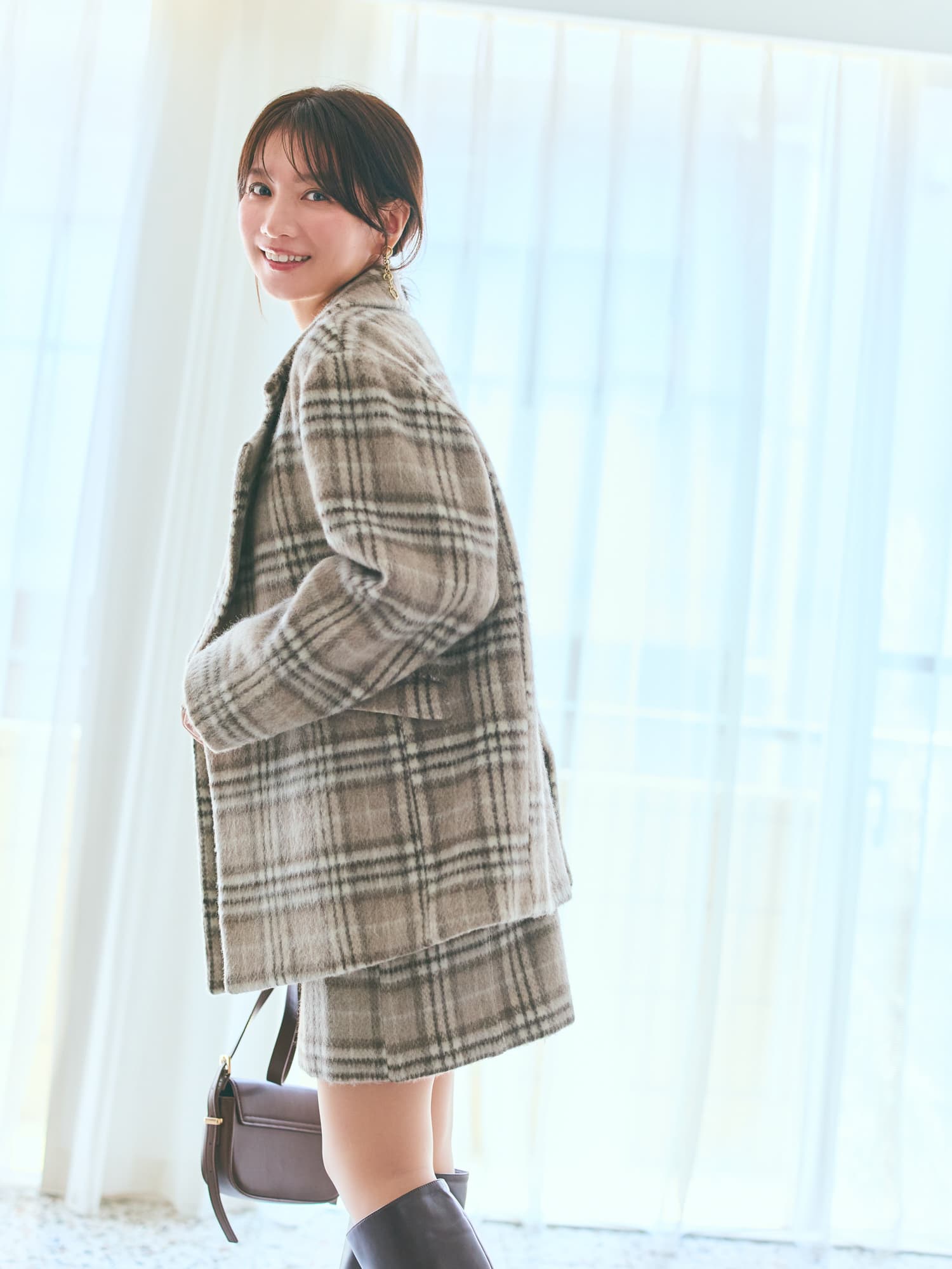 ウールシャギーチェックダブルコート | 小柄・低身長女性向け