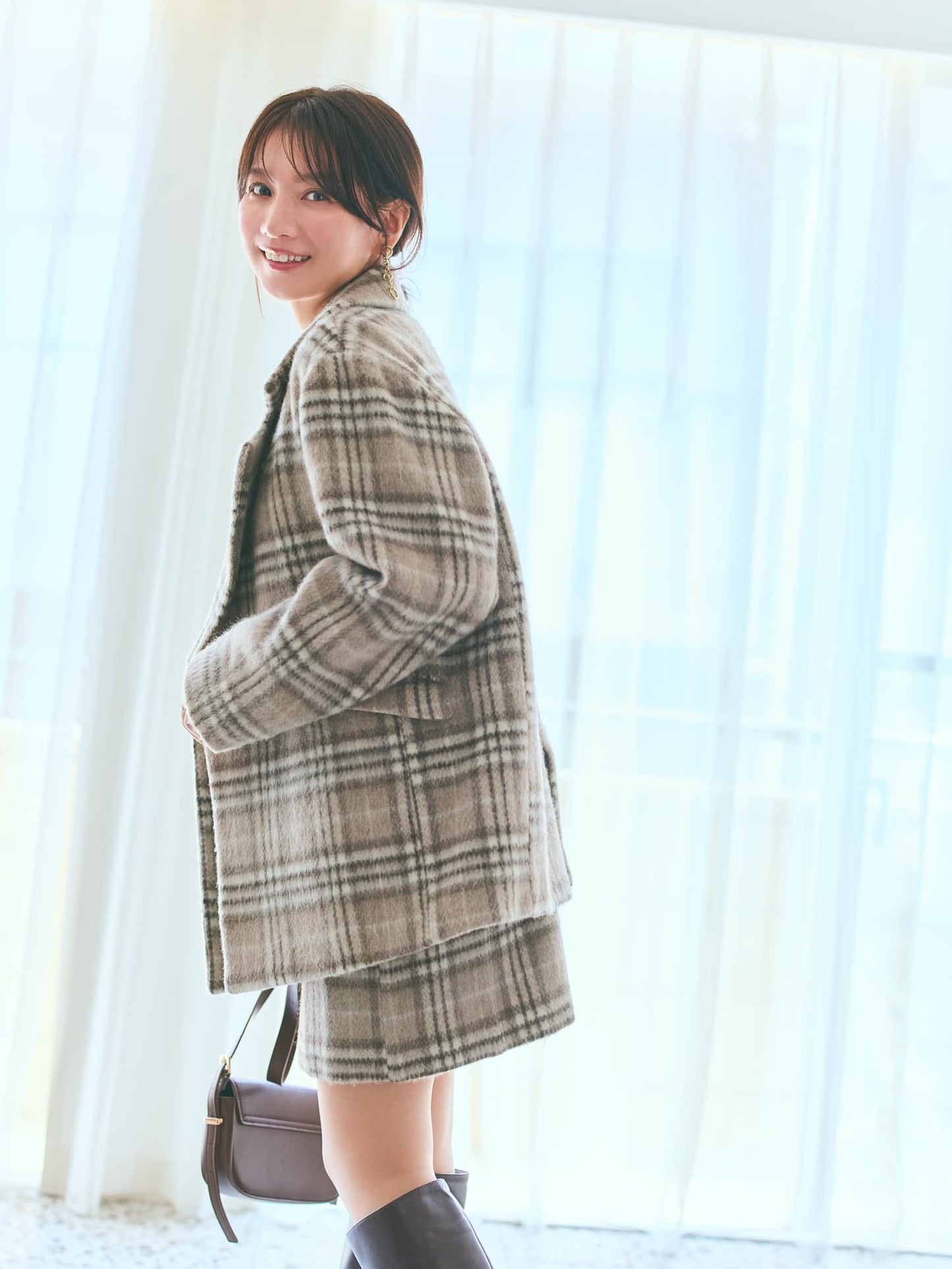 ウールシャギーチェックダブルコート　[通常]